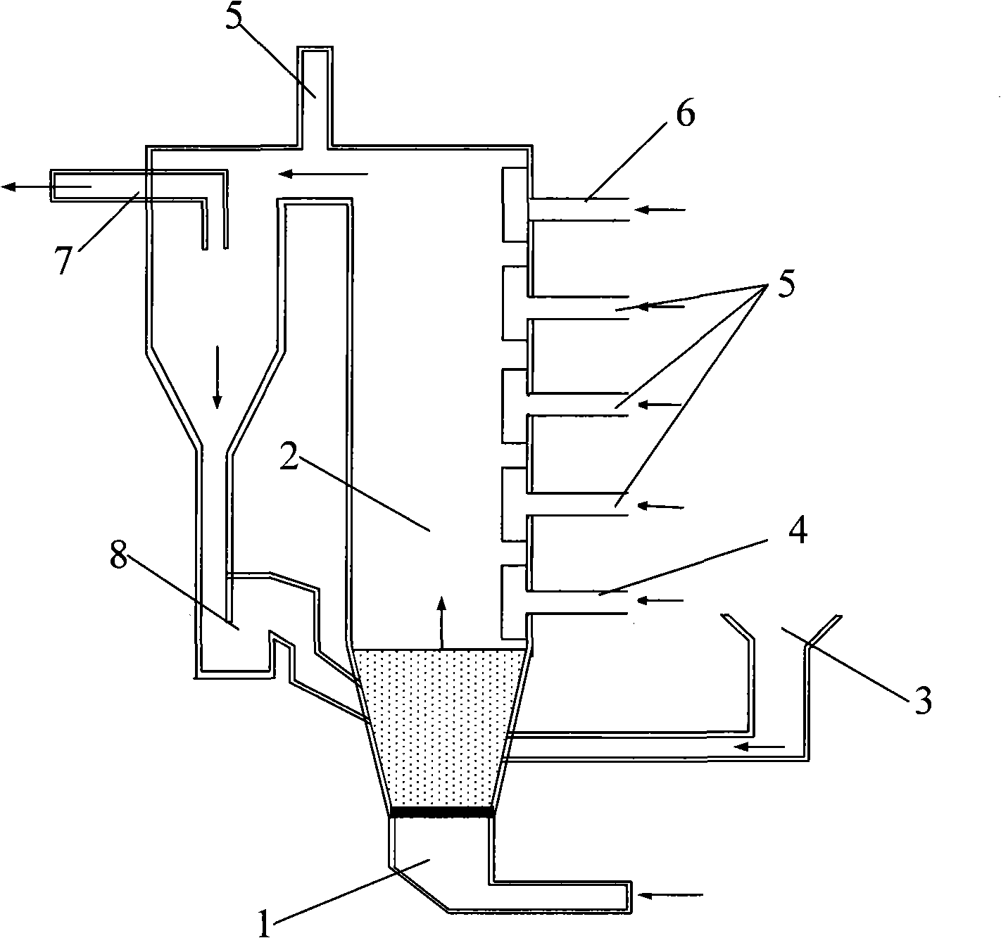 Biomass gasified gas re-burning mode and system for coal-fired fluidized bed