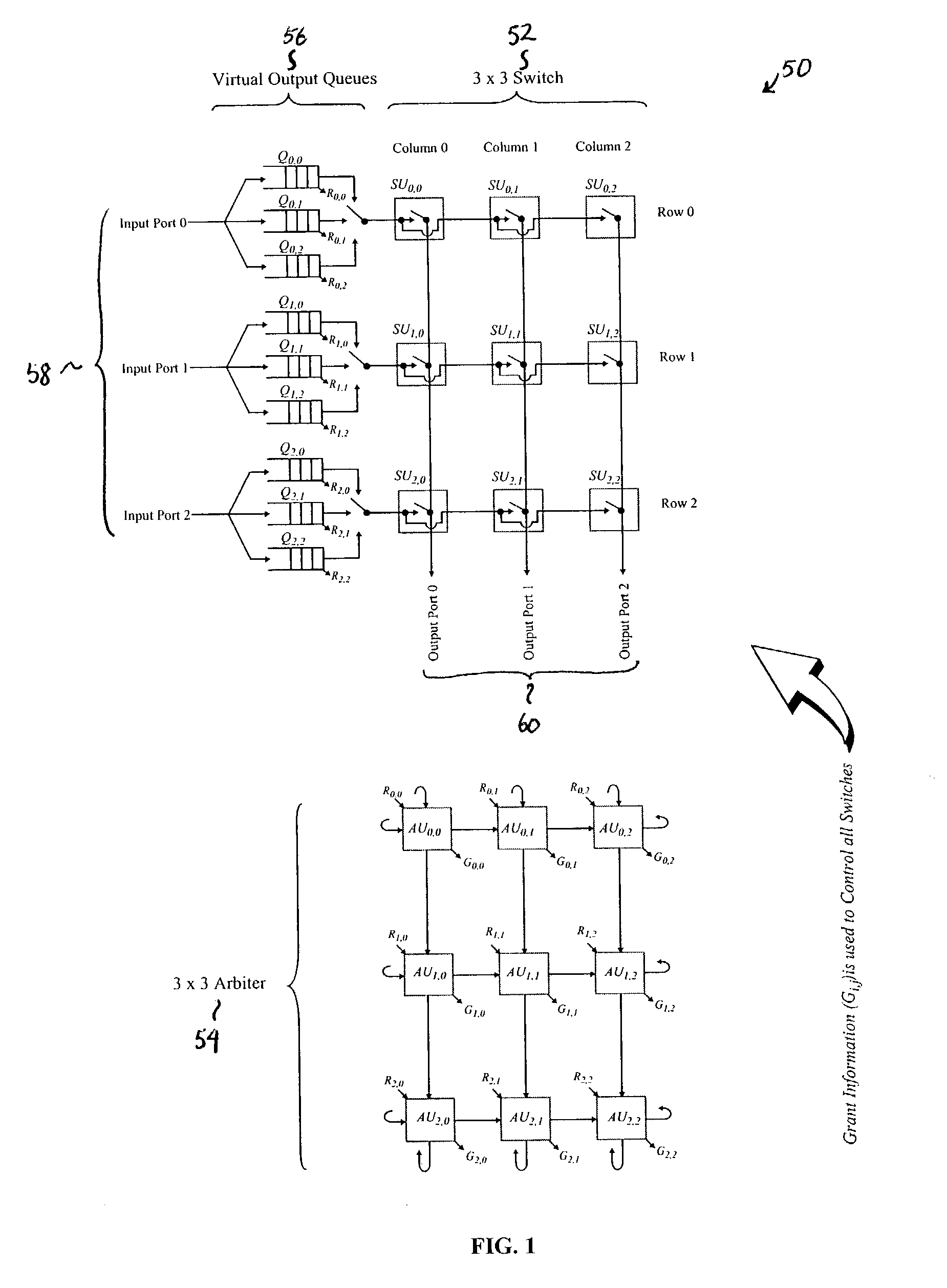 Cell based wrapped wave front arbiter (WWFA) with bandwidth reservation