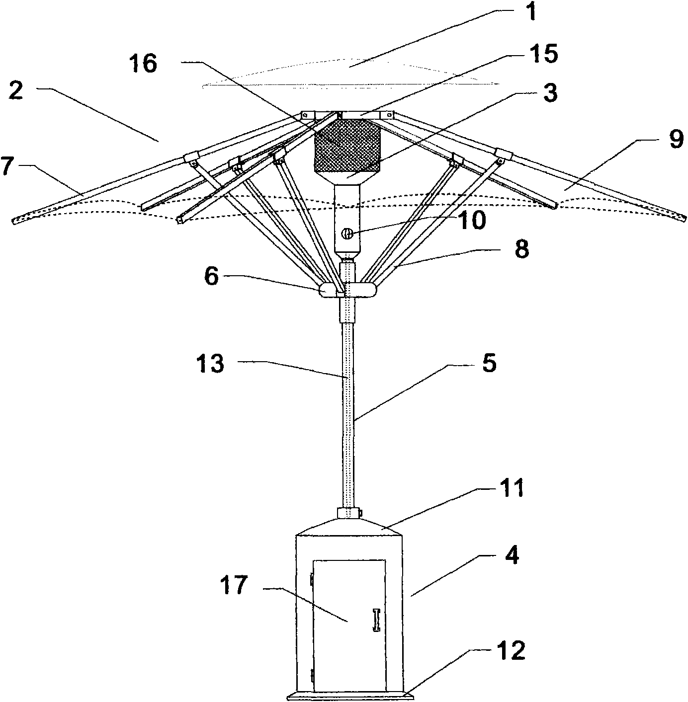 Courtyard umbrella with heating effect