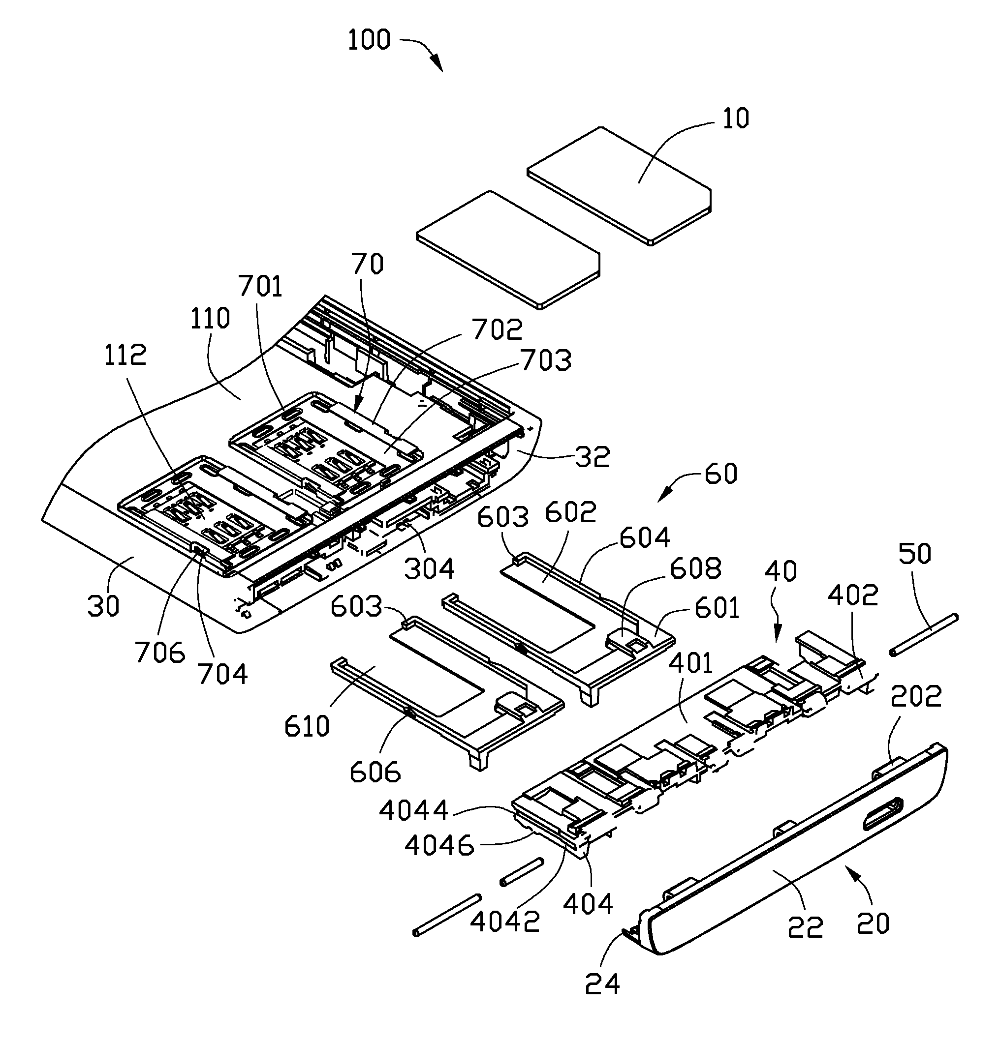 Chip card holder with protective cover for portable electronic devices