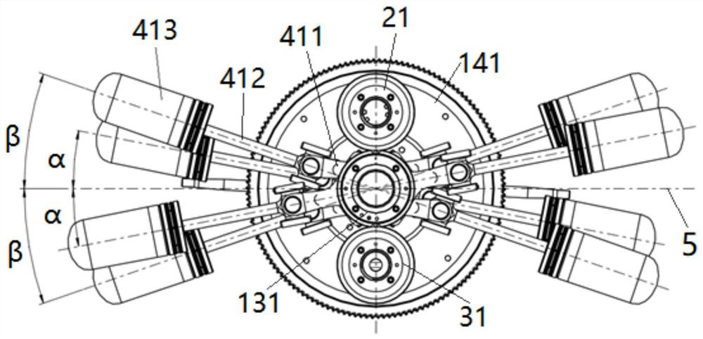 An eight-cylinder heat engine transmission system