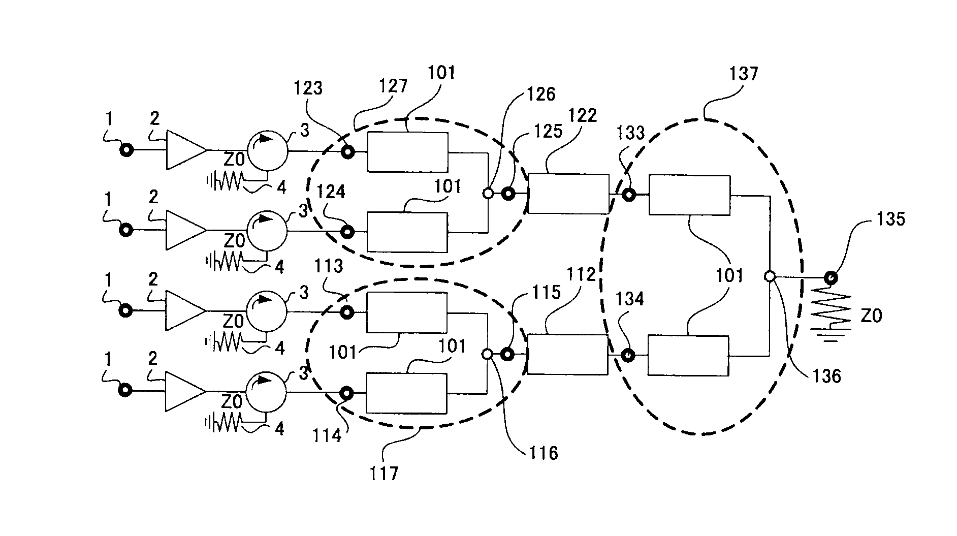 Power combiner/distributor and transmitter using the power combiner/distributor