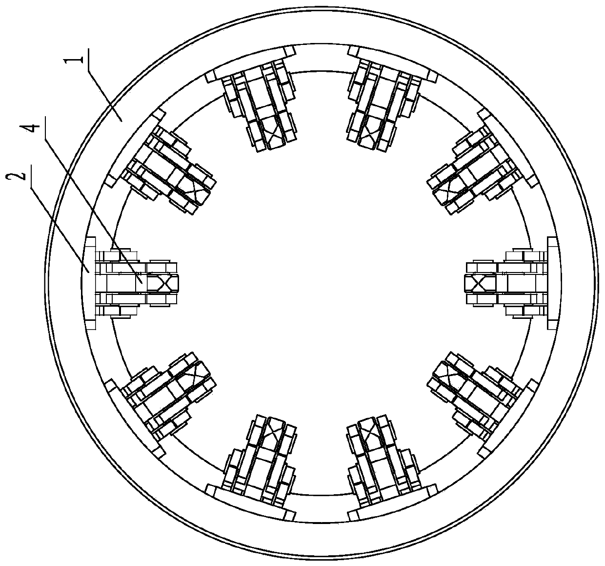 Circumferential shoe device for small-diameter full-face hard rock tunnel boring machine