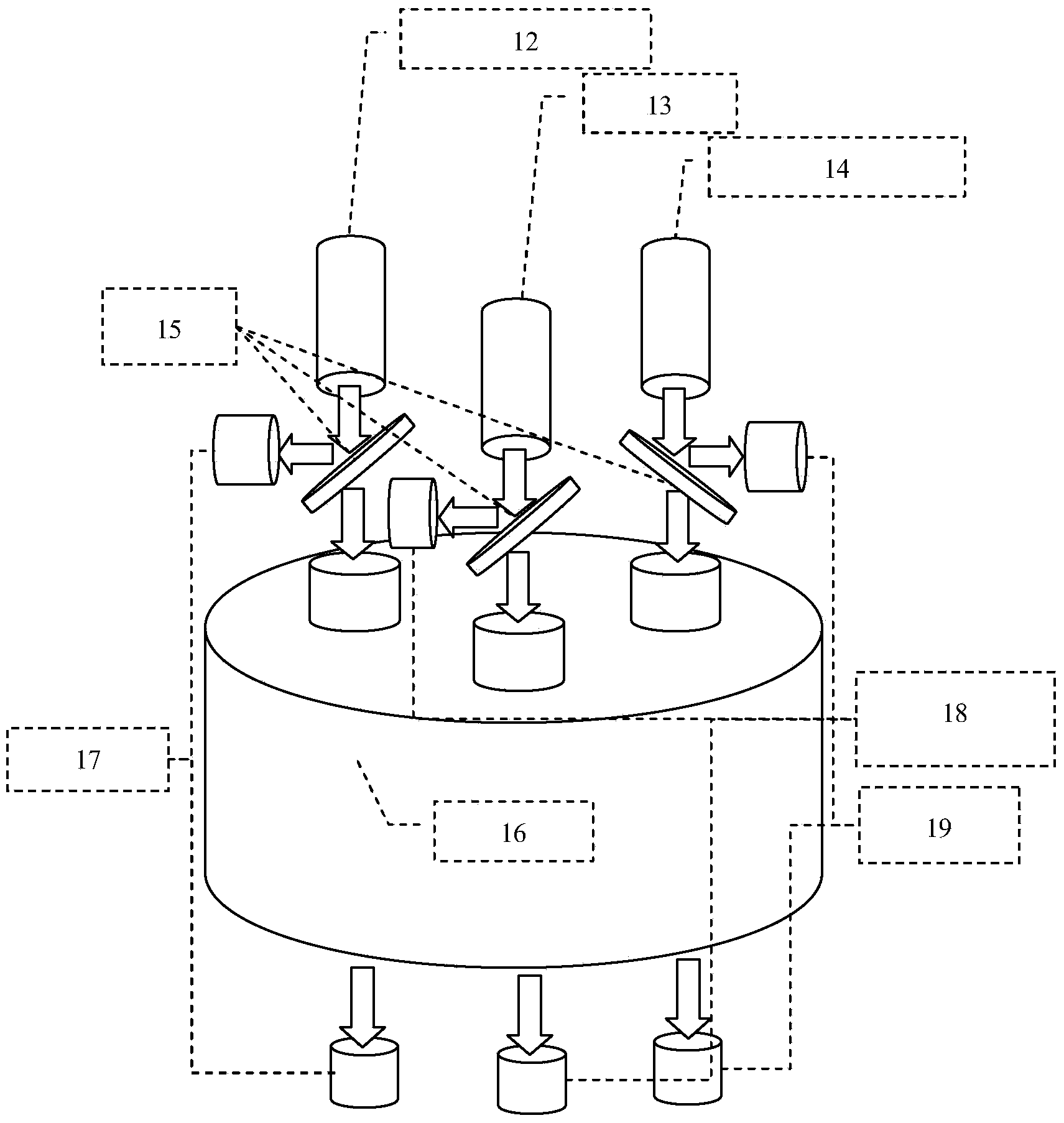 Longitudinal multi-optical-path multi-waveband measuring device for optical transmittance of solid propellant smog