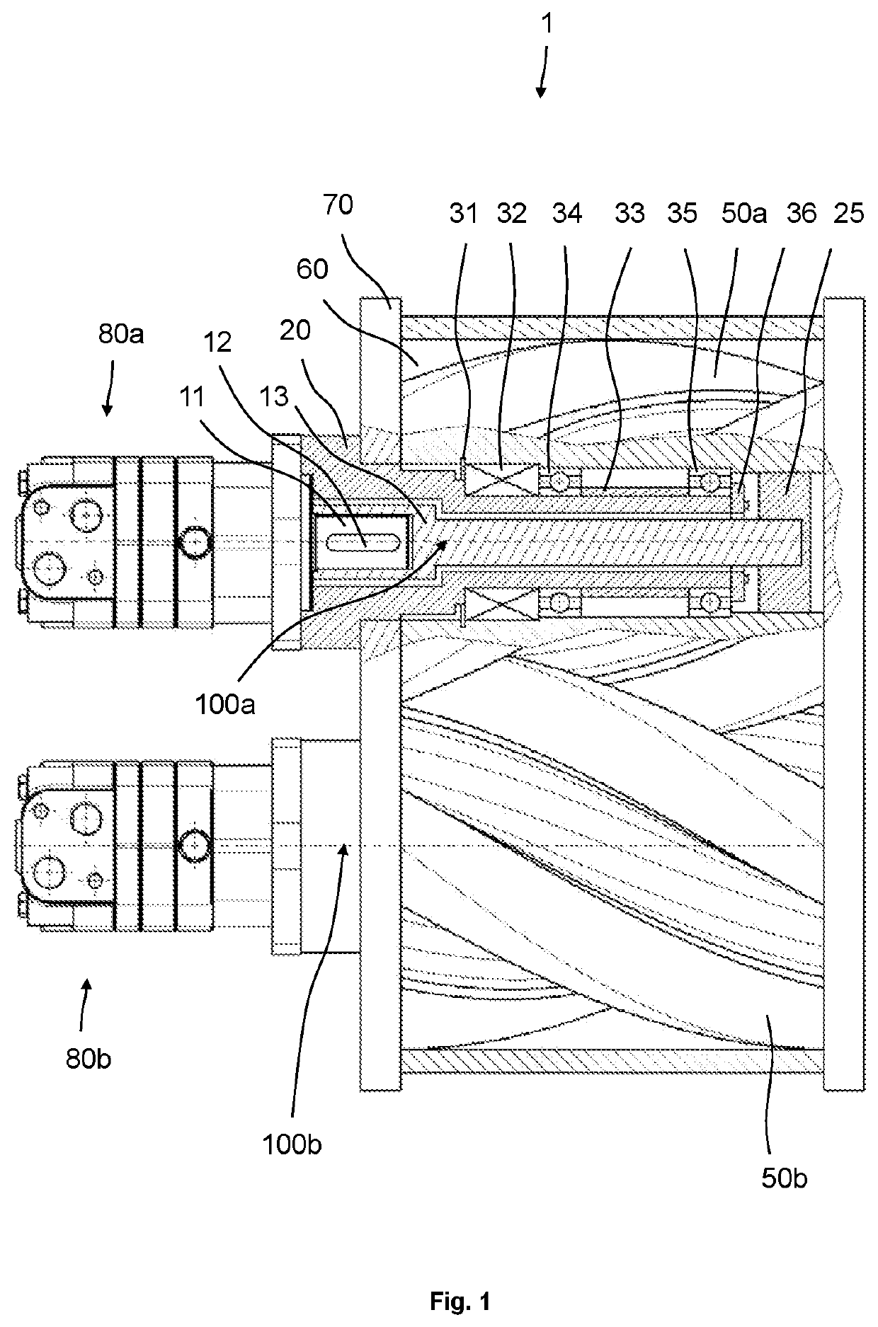 Rotary lobe pump with internal bearing