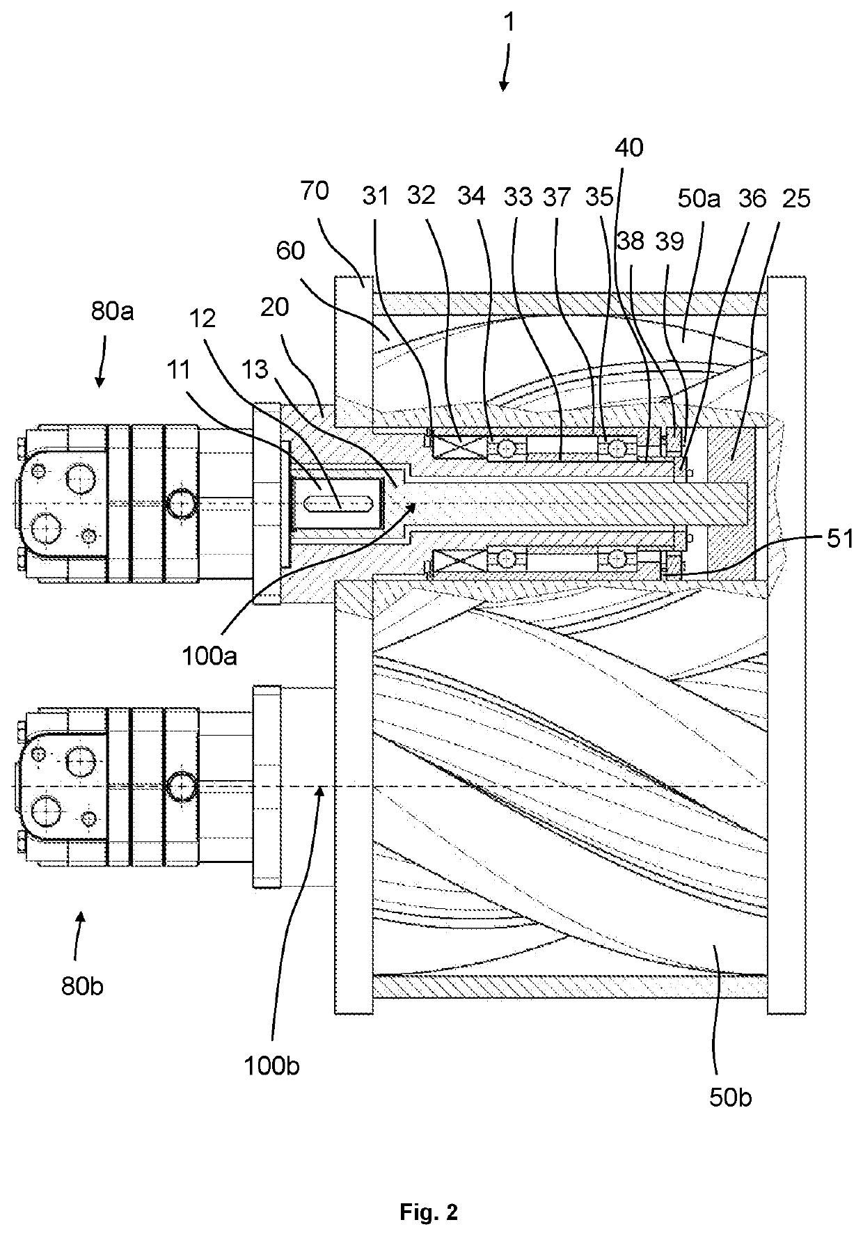 Rotary lobe pump with internal bearing