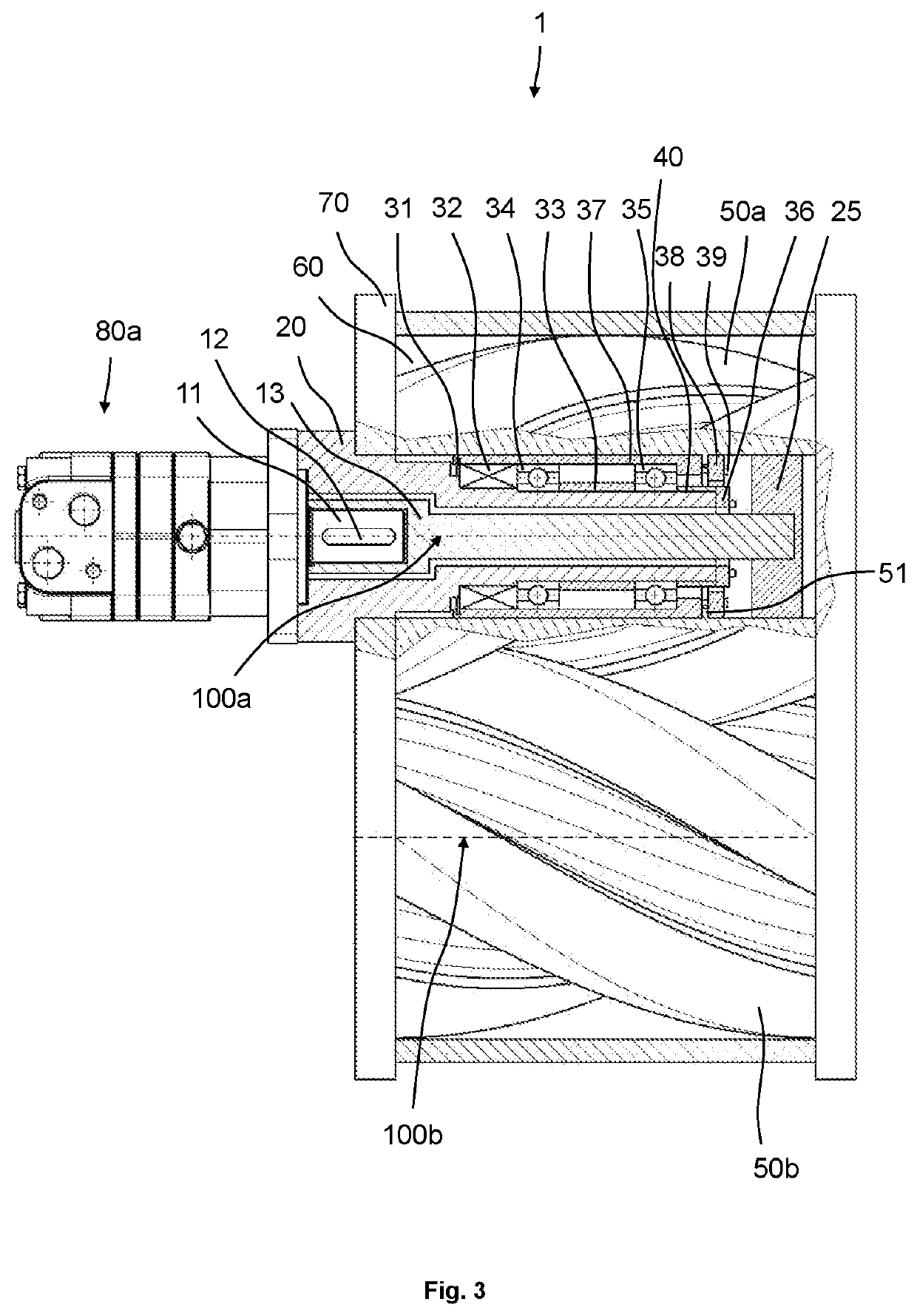 Rotary lobe pump with internal bearing