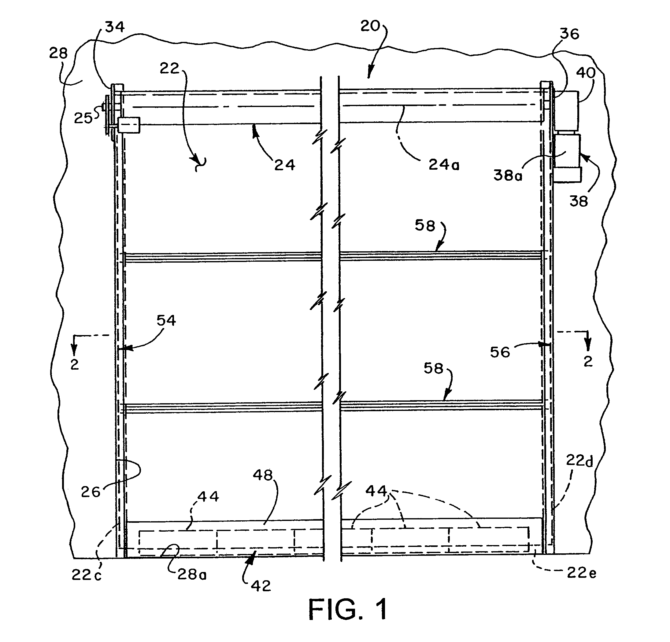 Flexible curtain rollup door with combination stiffening struts and windlocks