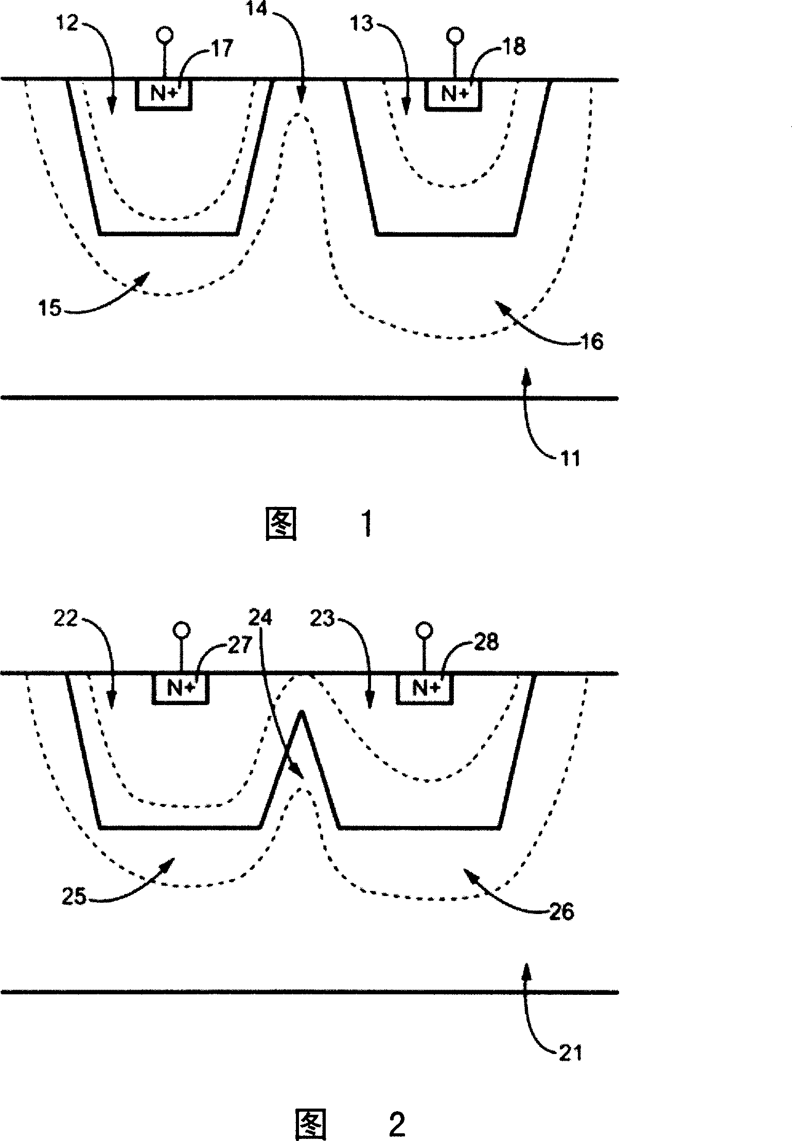 Voltage-controlled semiconductor construction, resistor, and method for manufacturing same