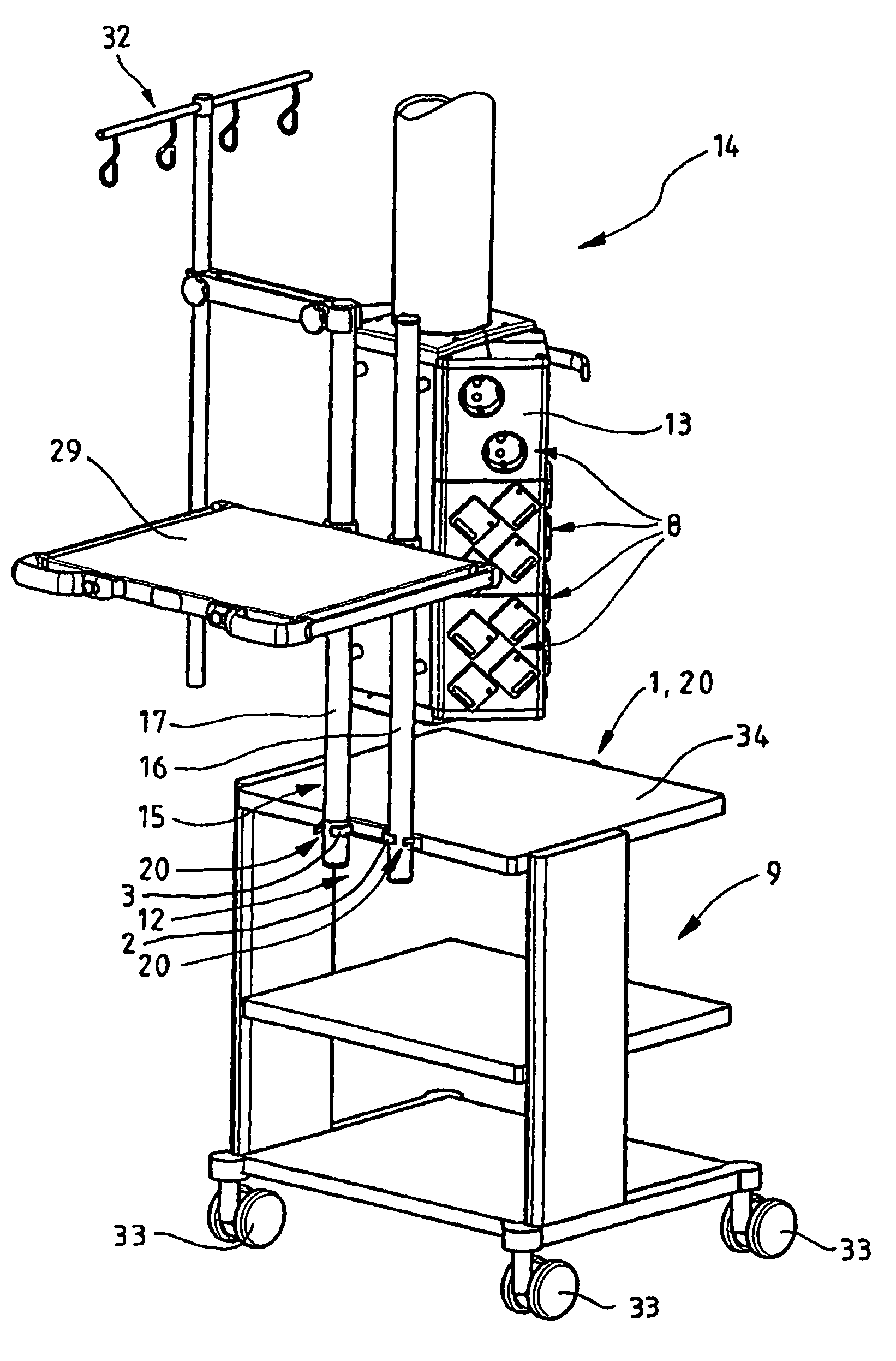 Coupling device of a transport cart with a structure of a supply panel for medical applications