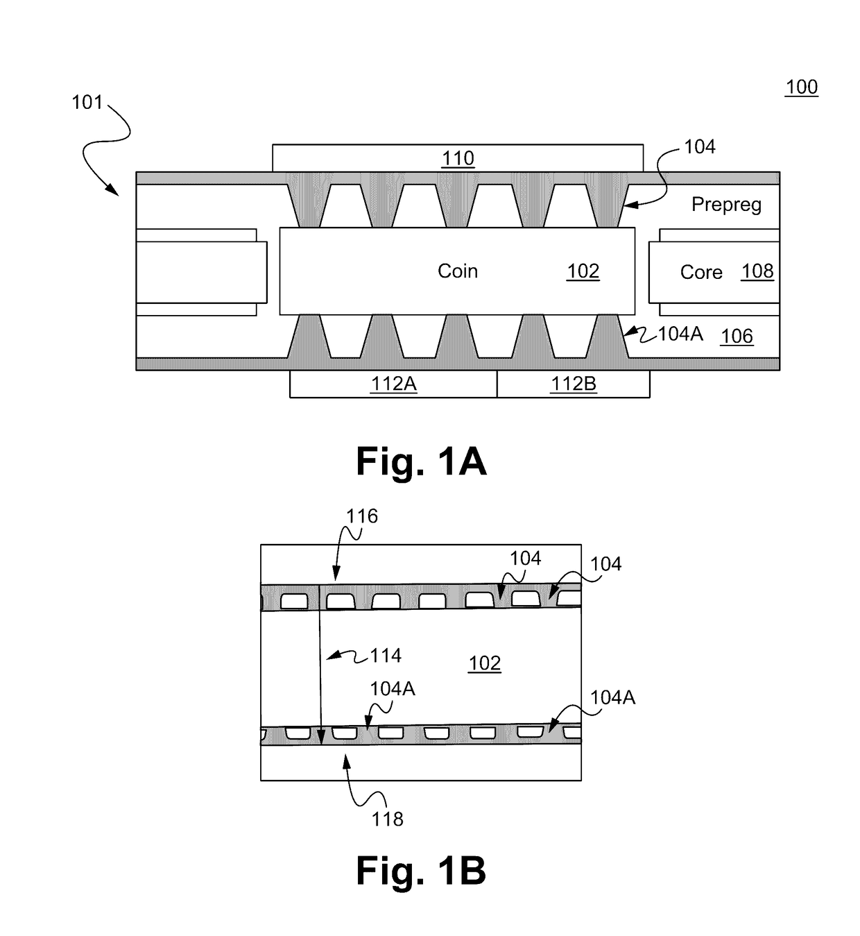 Embedded coins for HDI or SEQ laminations