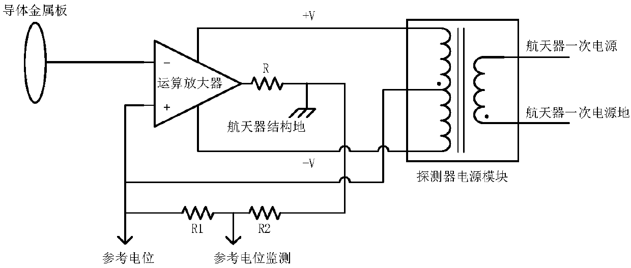 Device for establishing reference potential of detector in spatial plasma environment