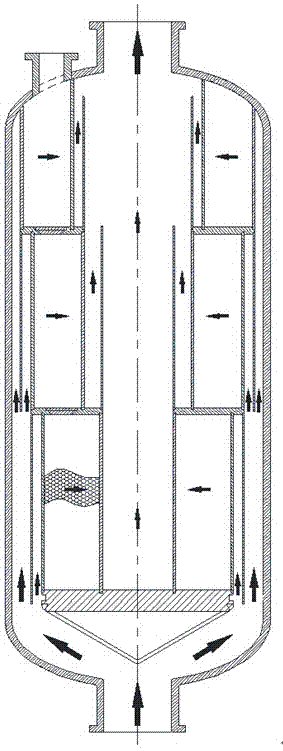 Large-flow vertical radial flow adsorption device with characteristic of layered parallel connection design, and method thereof