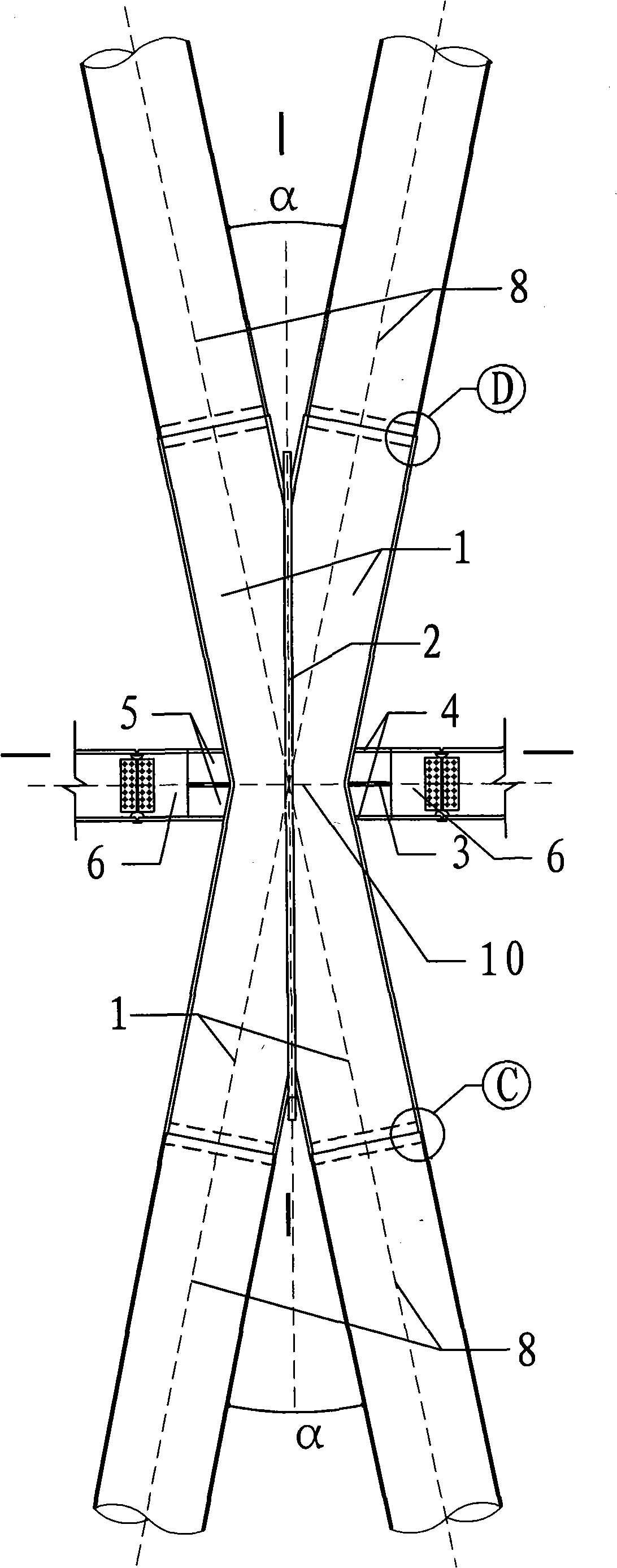 Steel tube concrete diagonal frame column spatial tubular joint and its manufacture method