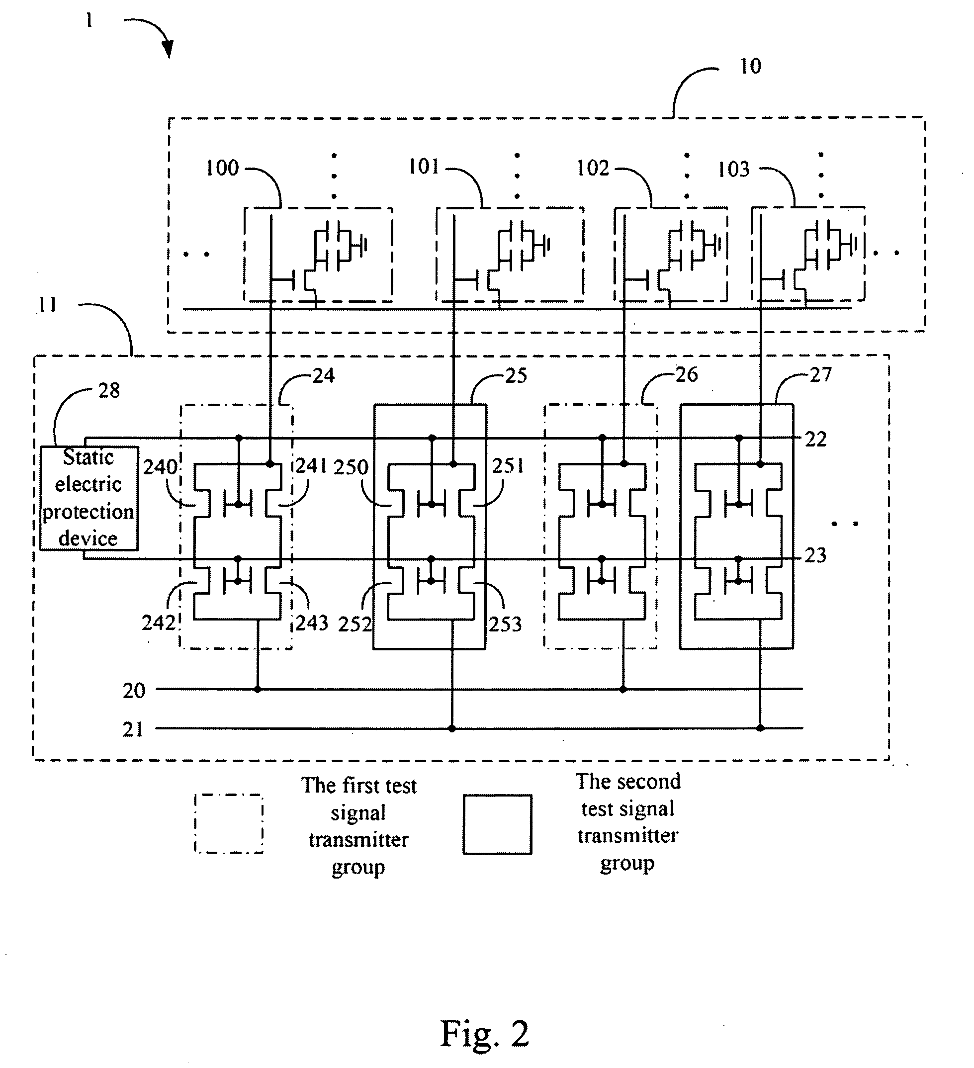 Test circuit adapted in a display panel of an electronic device