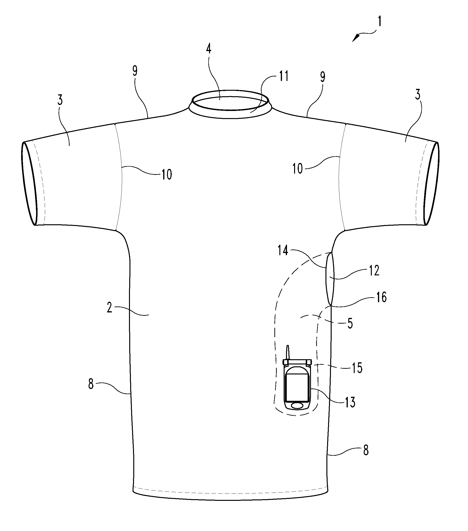 Shirt with lateral pocket for holding cellphone or the like