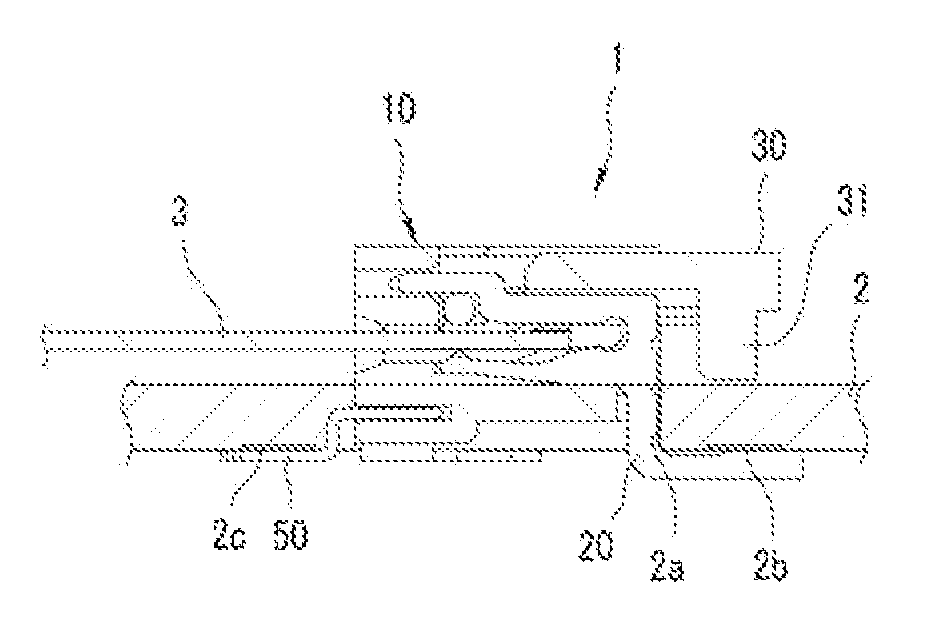 Mounting structure and method of connector for flexible cable