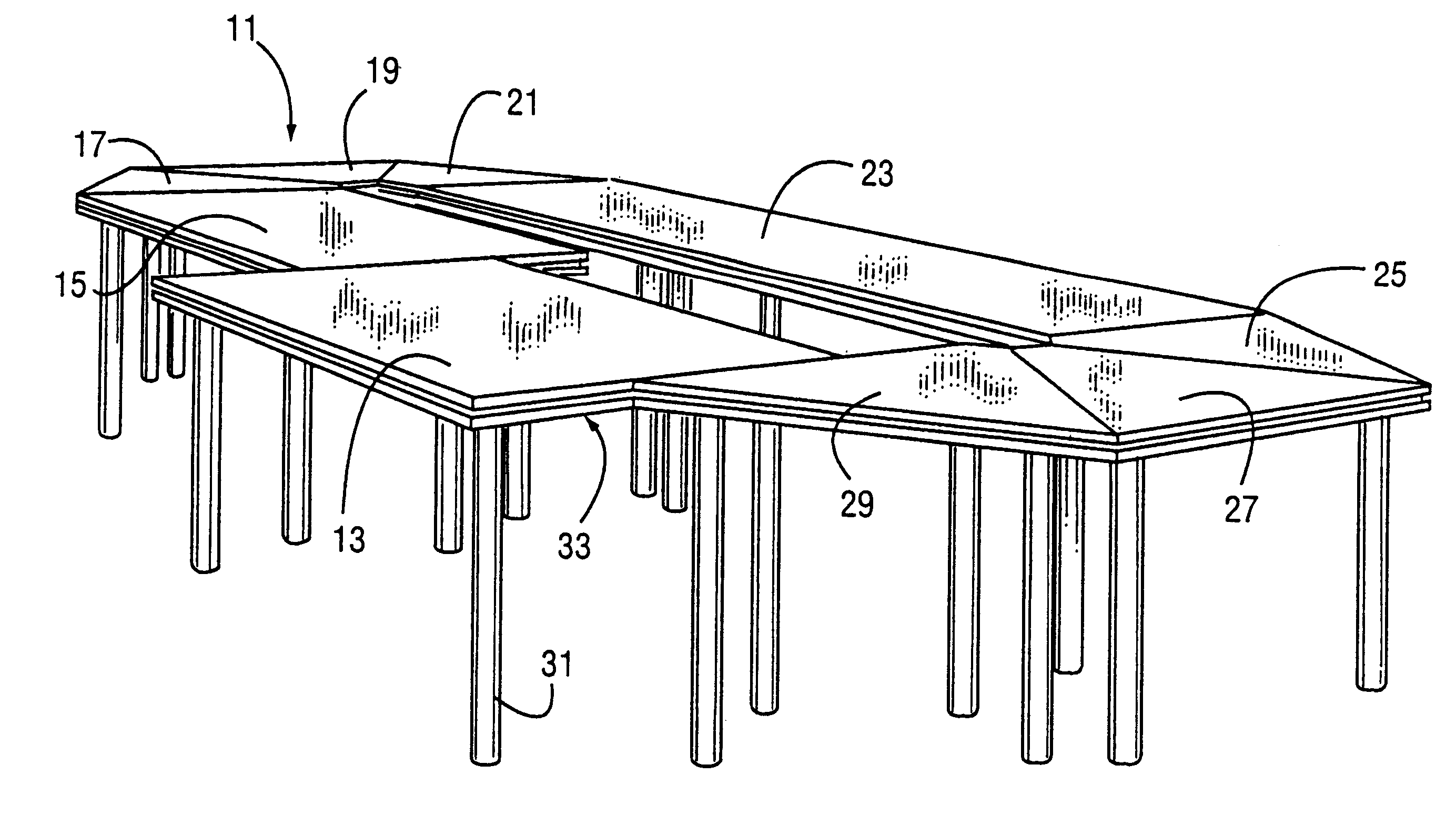 Self-leveling modular table and method of forming a level modular table