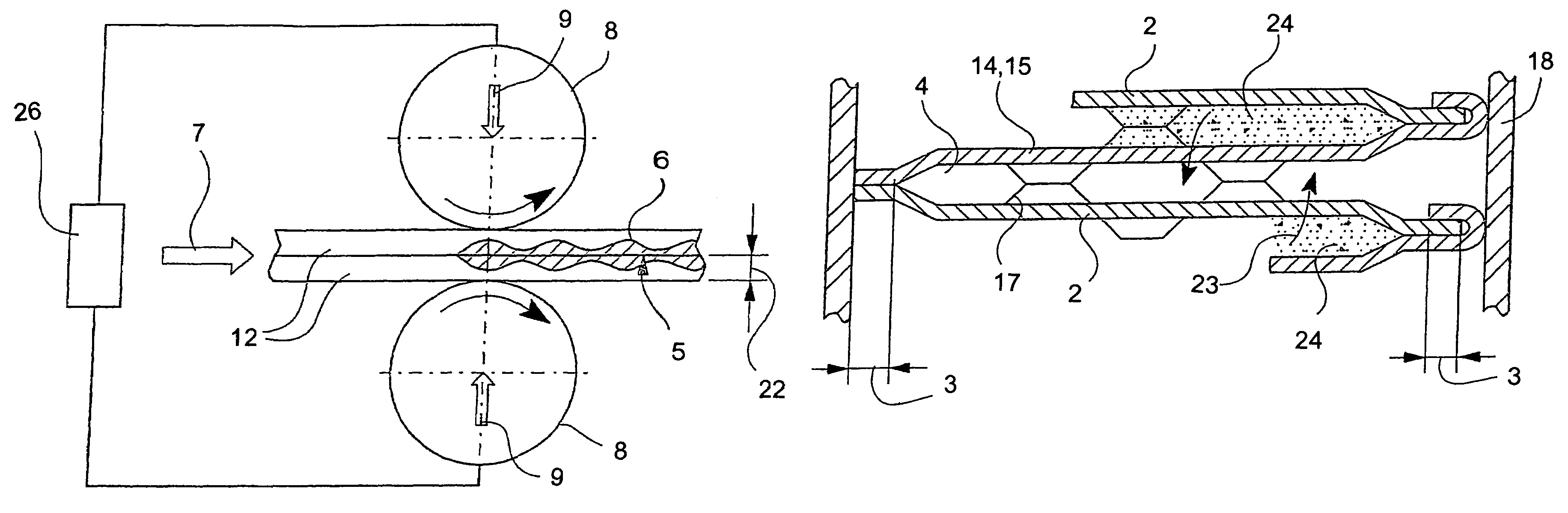 Roller seam welded body for exhaust gas treatment and process for producing the body