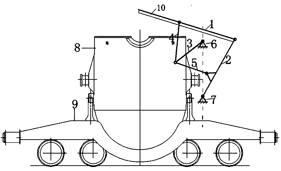 Six-connecting-rod control device for heat-insulating cover of hot-metal bottle