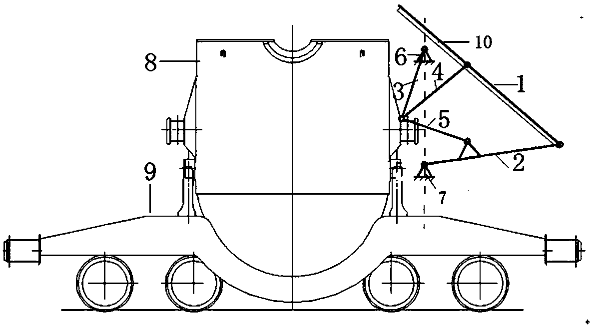 Six-connecting-rod control device for heat-insulating cover of hot-metal bottle