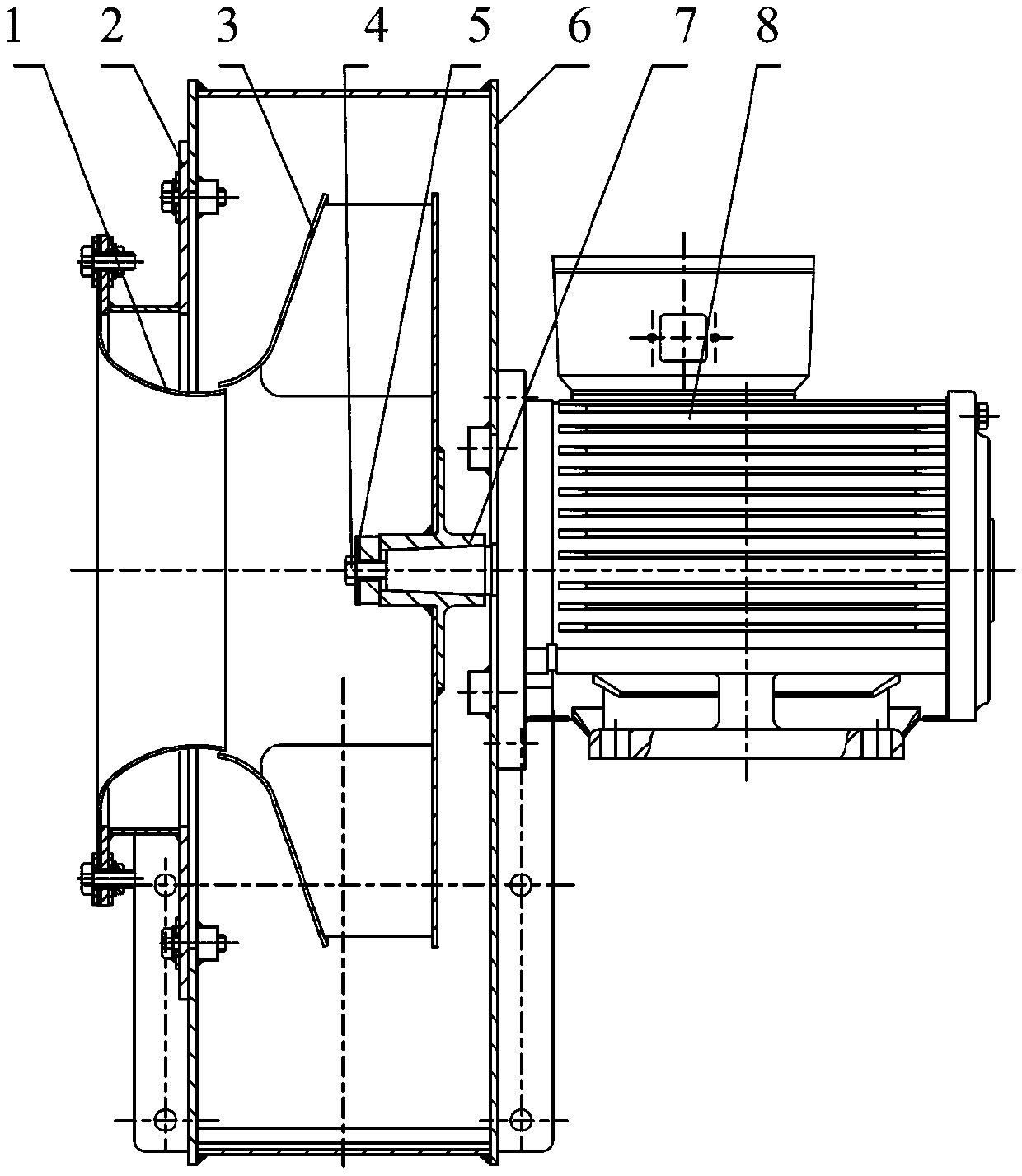 Centrifugal fan set used for cooling high speed train traction motor