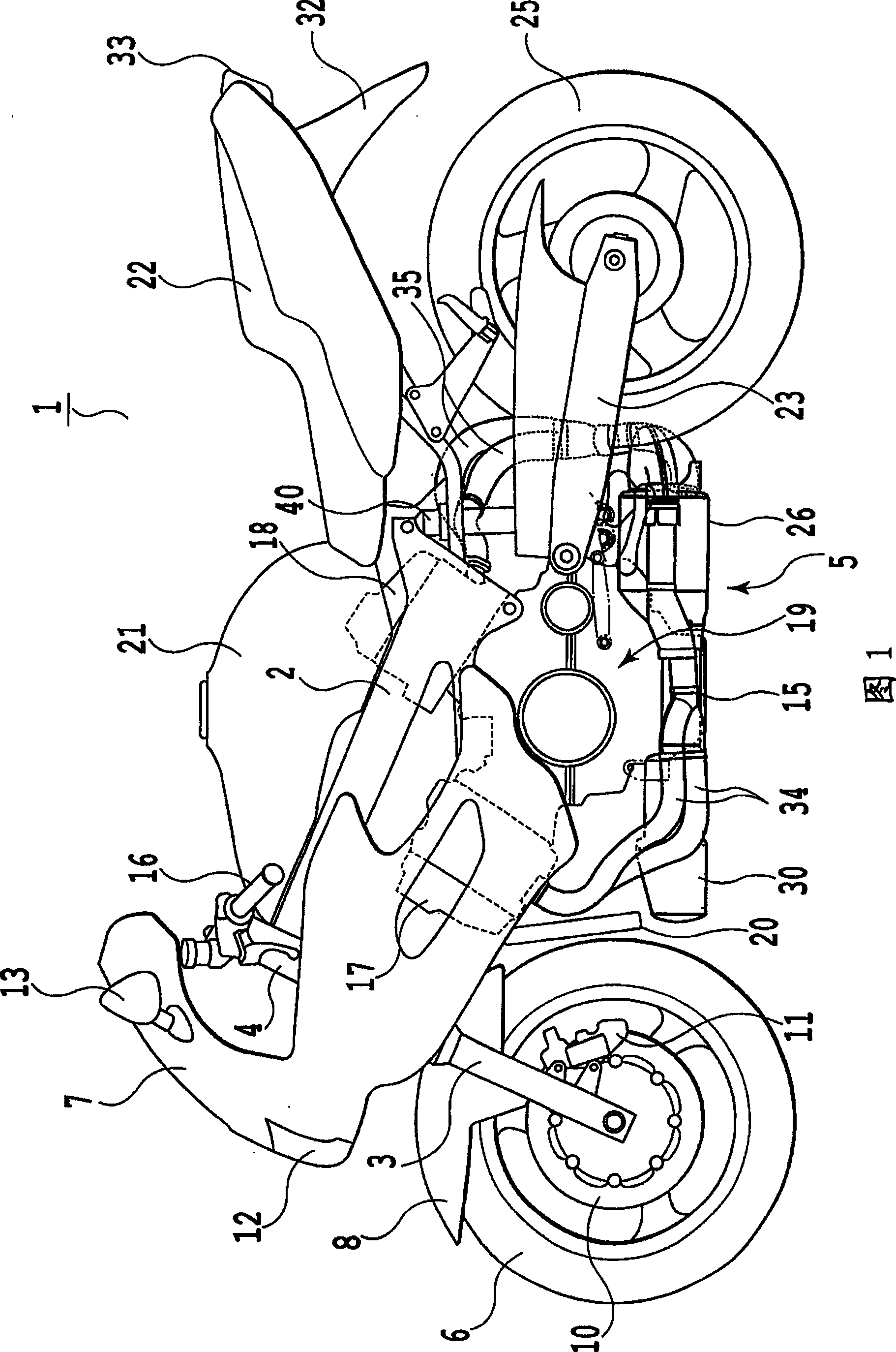 Exhaust device for two-wheel motorcycle