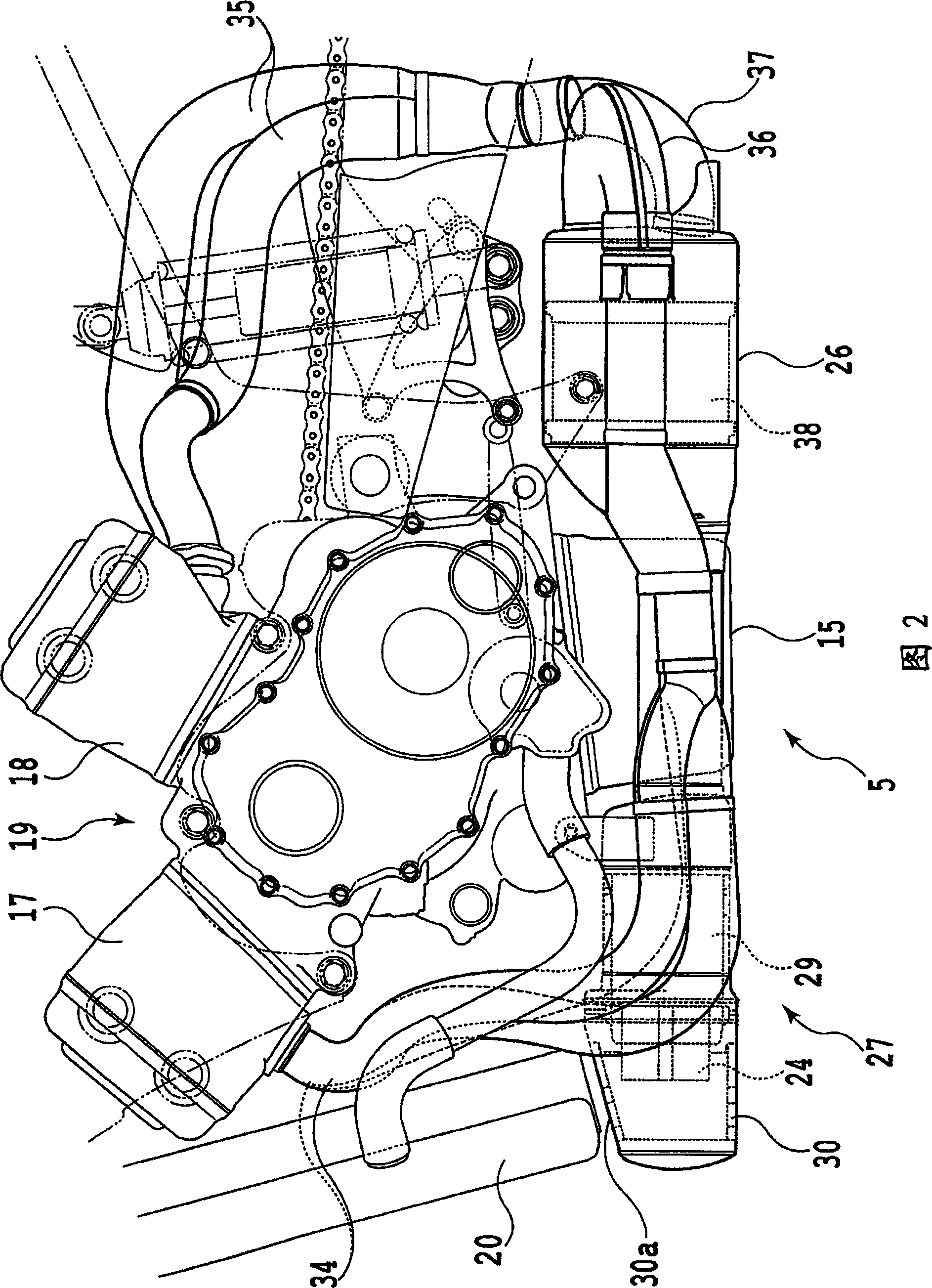 Exhaust device for two-wheel motorcycle