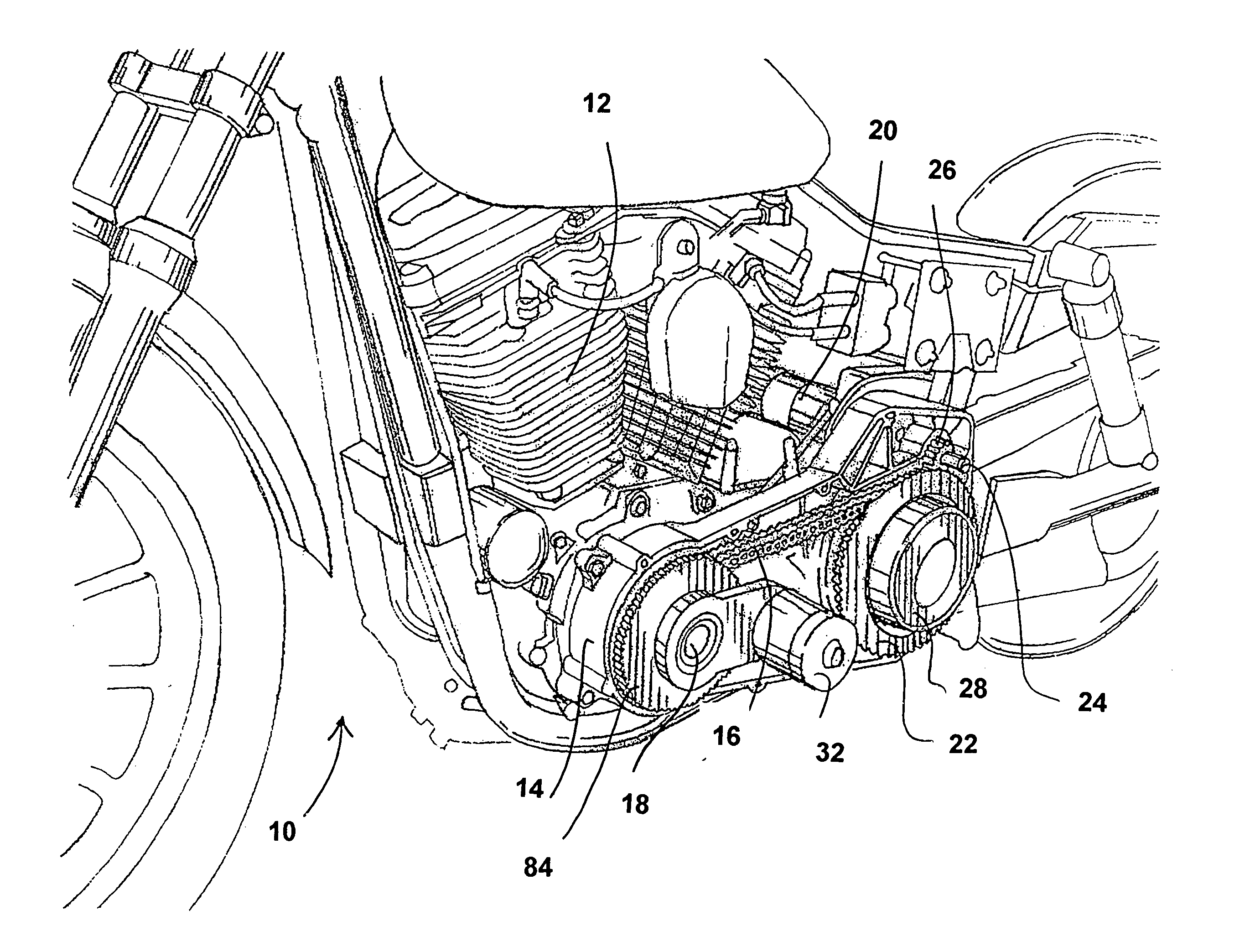 Direct drive cranking system for belt or chain-driven V-Twin motorcycle engines