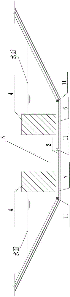 Cofferdam island type foundation pit structure and method for canal lining repairing under condition of uninterrupted water delivery