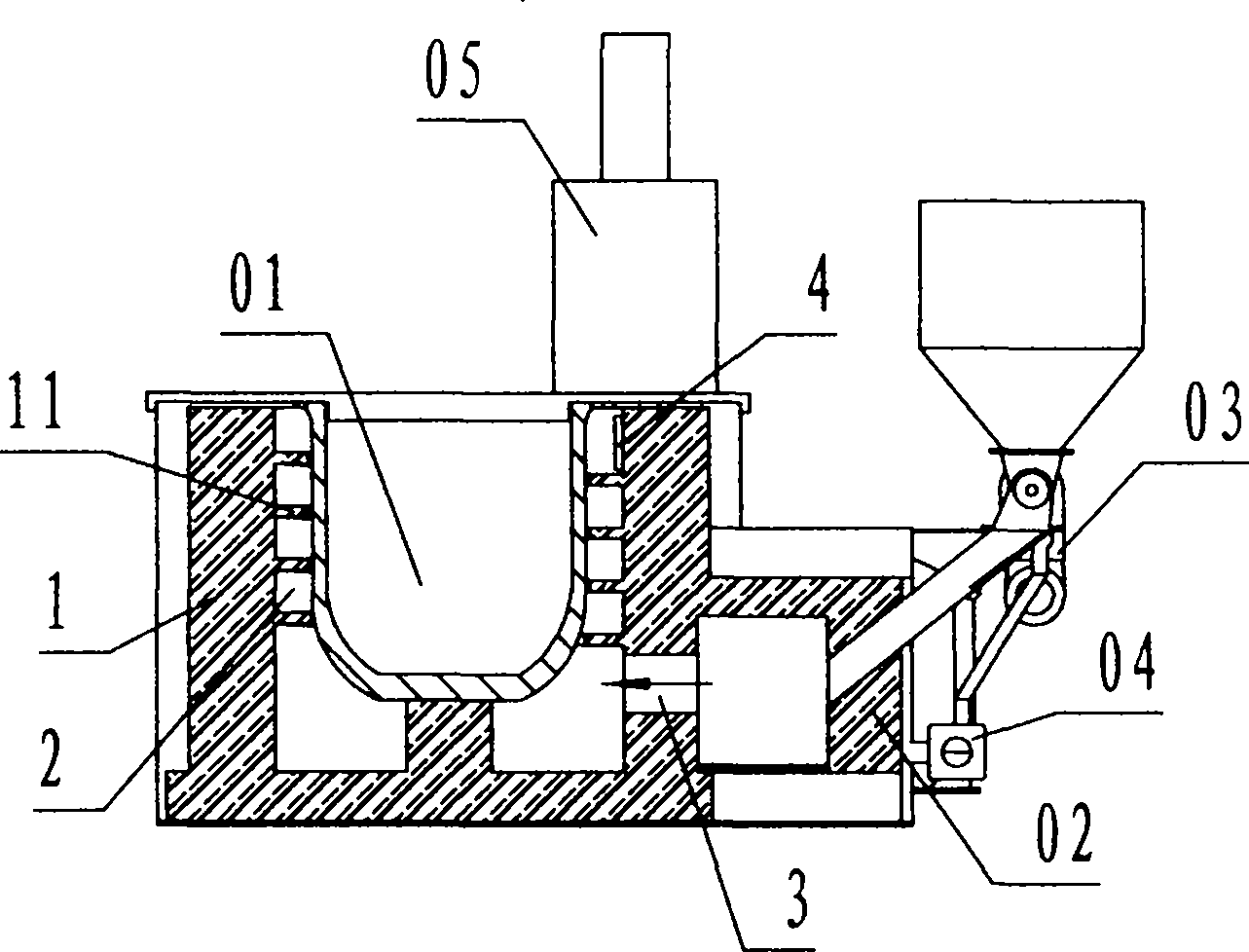 Aluminum melting furnace heating chamber provided with spiral fire guide flue