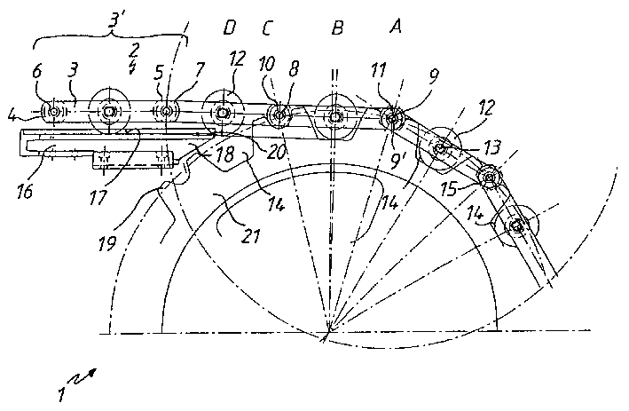 Method for guiding plate link chainsin area of reversing devices of pedestrian conveyor system