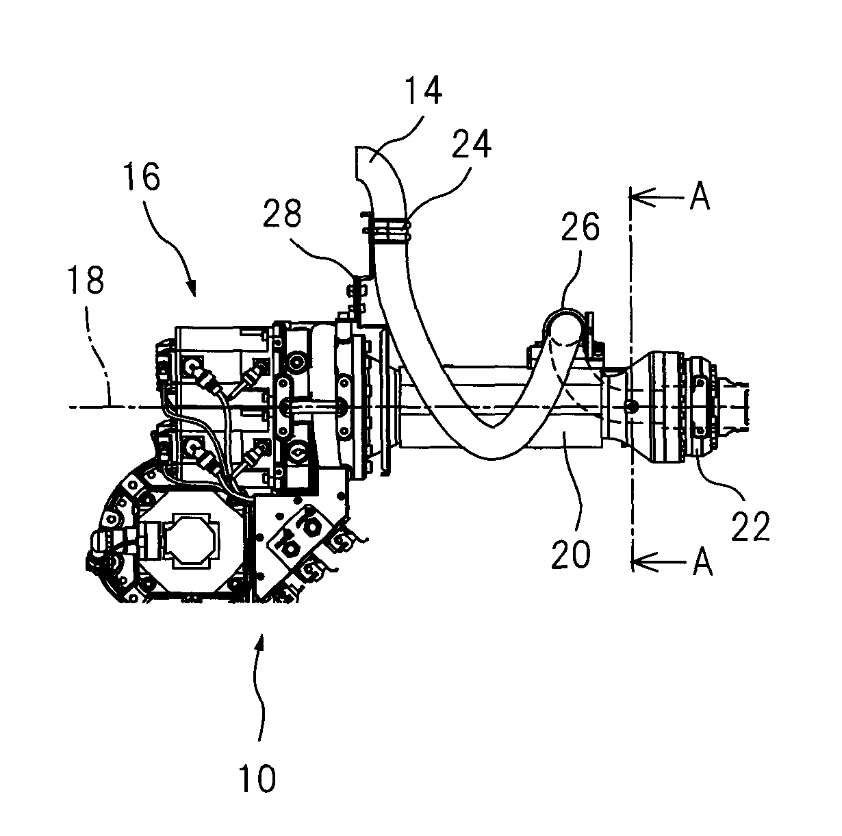 Umbilical member arrangement unit of robot arm section