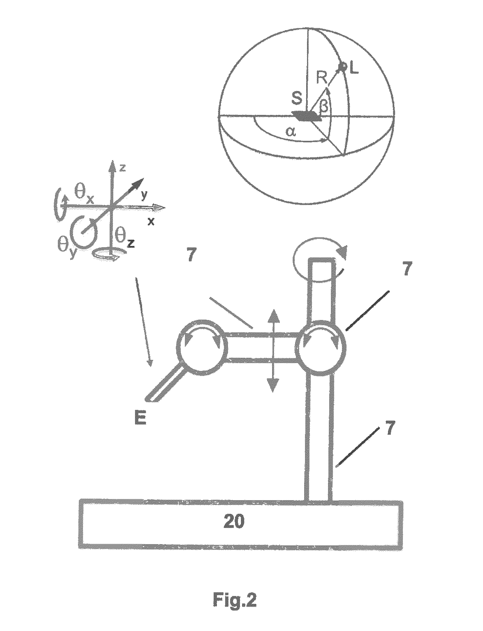 Positioning device comprising a light beam