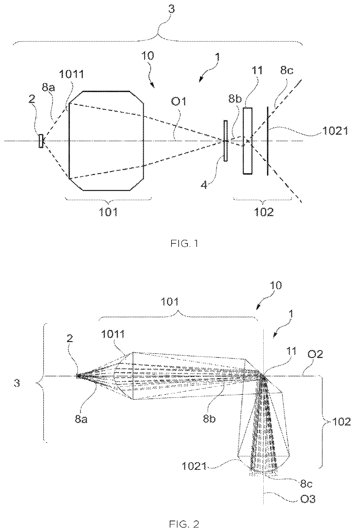 Compact optical system for a motor-vehicle passenger compartment