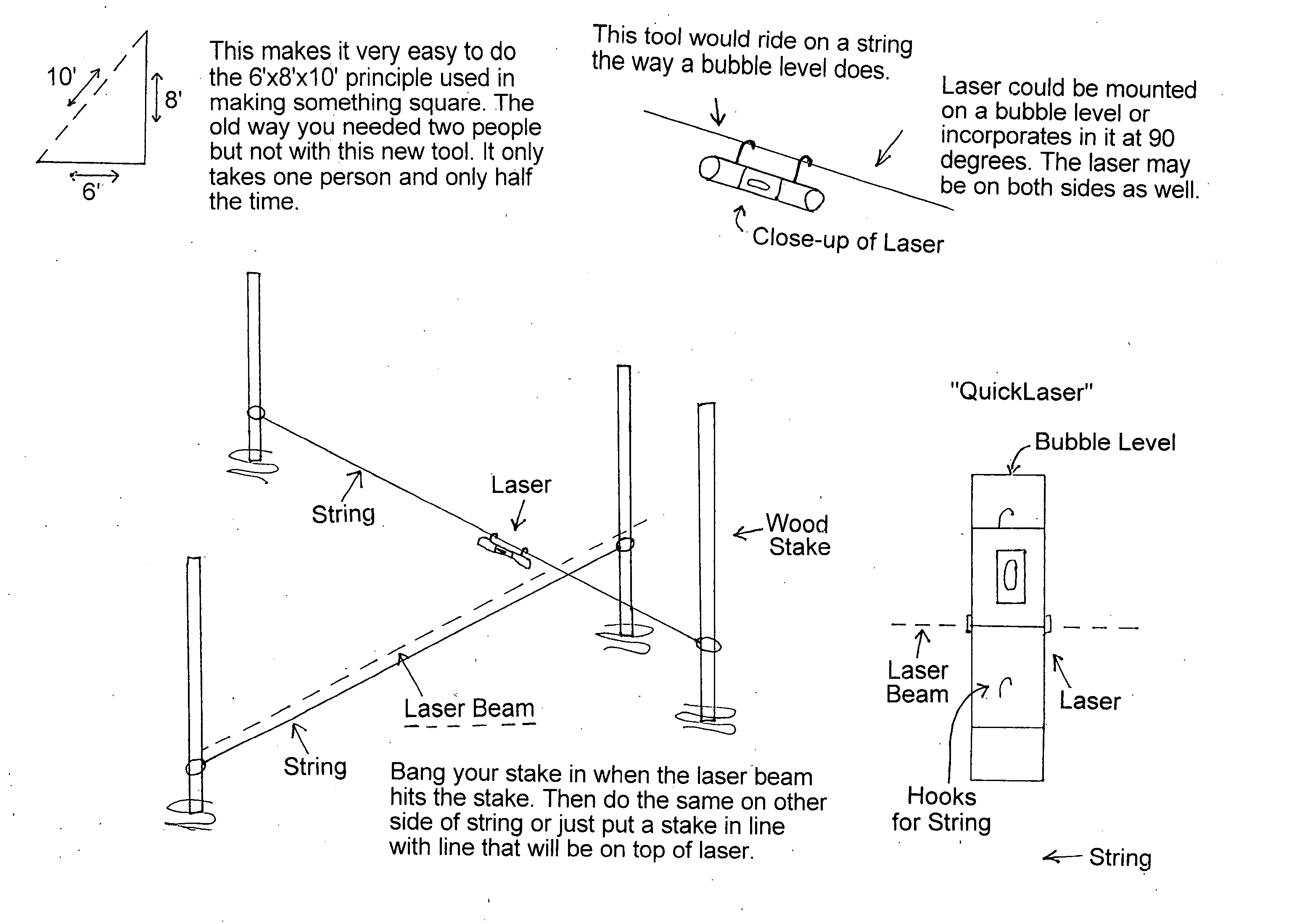 Measuring arrangement to determine location of corners for a building foundation and a wooden base frame, and the use thereof