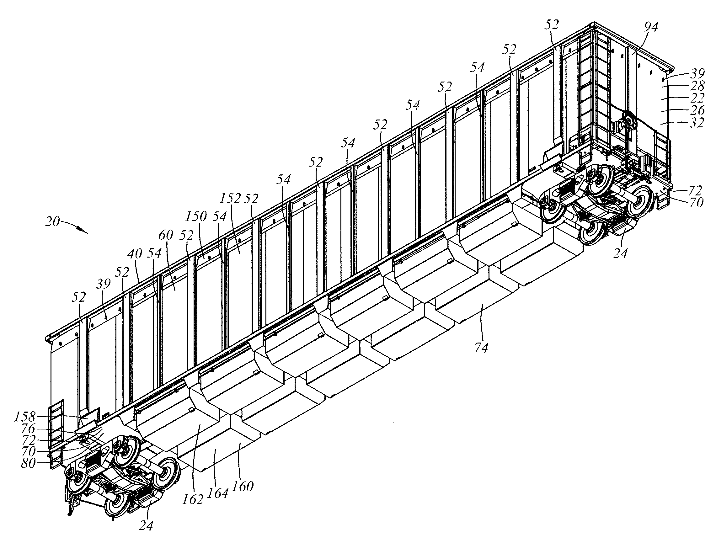 Railroad gondola car structure