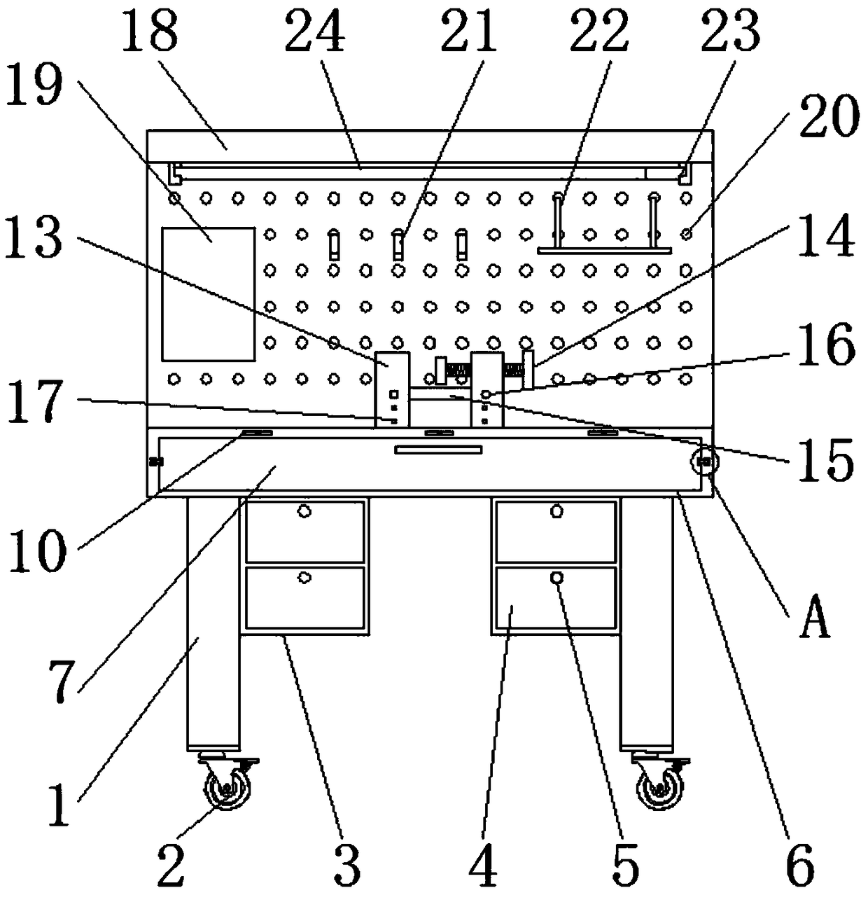 Hardware electromechanical drilling workbench convenient for collecting chippings