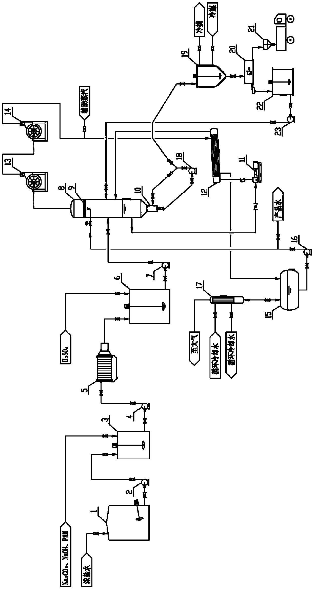 Strong brine evaporating and crystallizing system