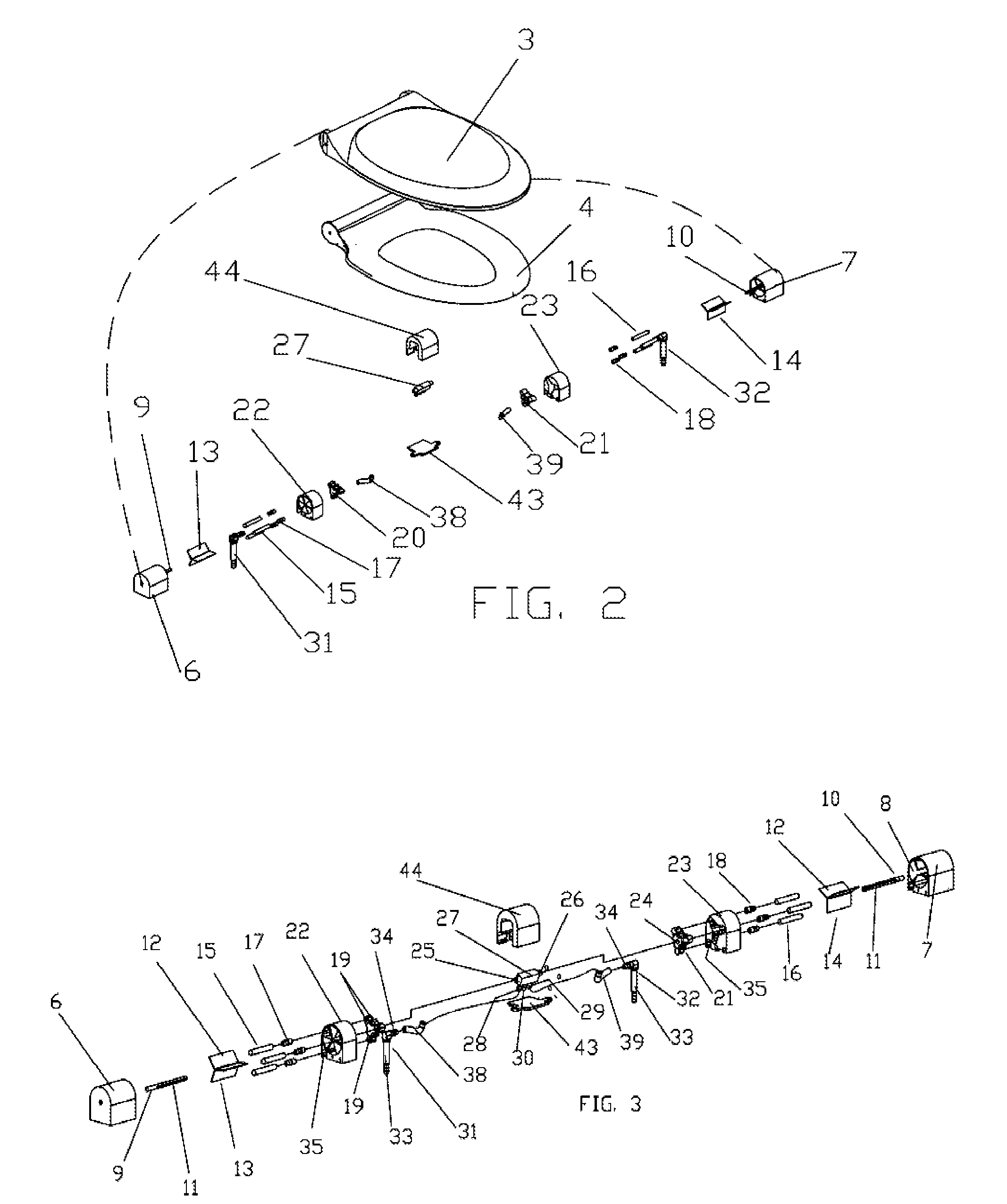 Hydraulic atuator device for raising and lowering a  seat and lid