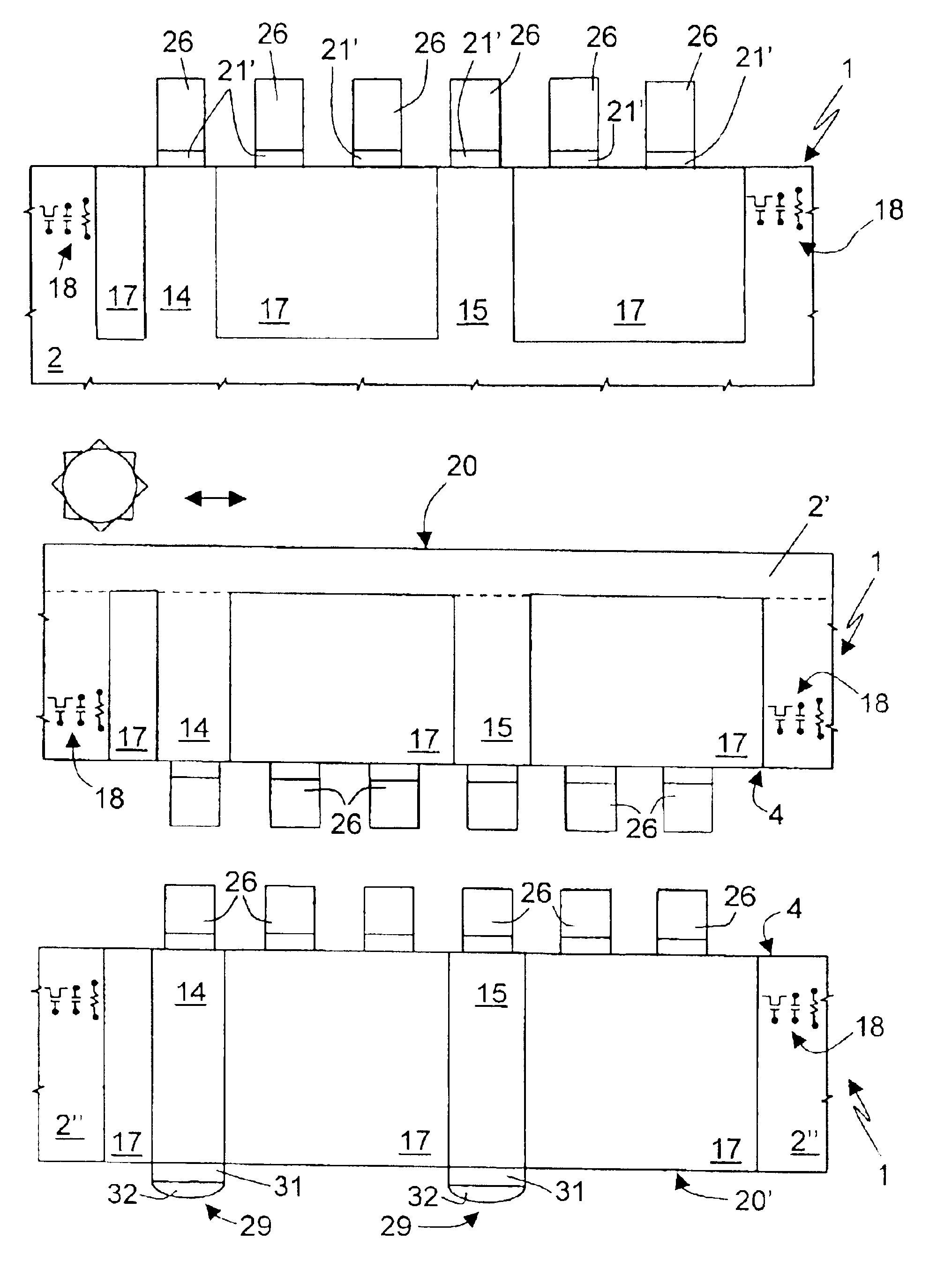 Process for manufacturing a semiconductor wafer integrating electronic devices and a structure for electromagnetic decoupling