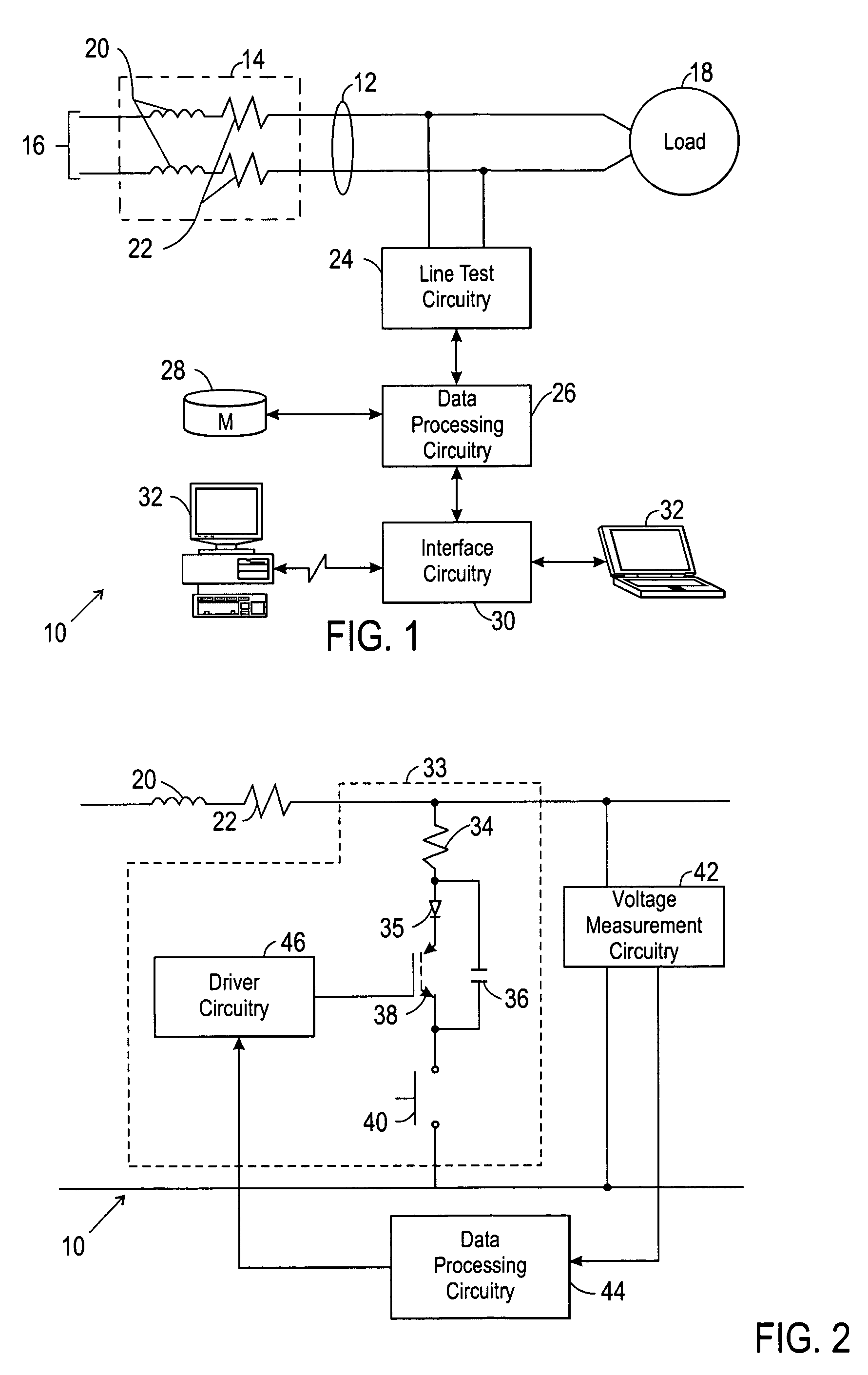 Dual connection power line parameter analysis method and system