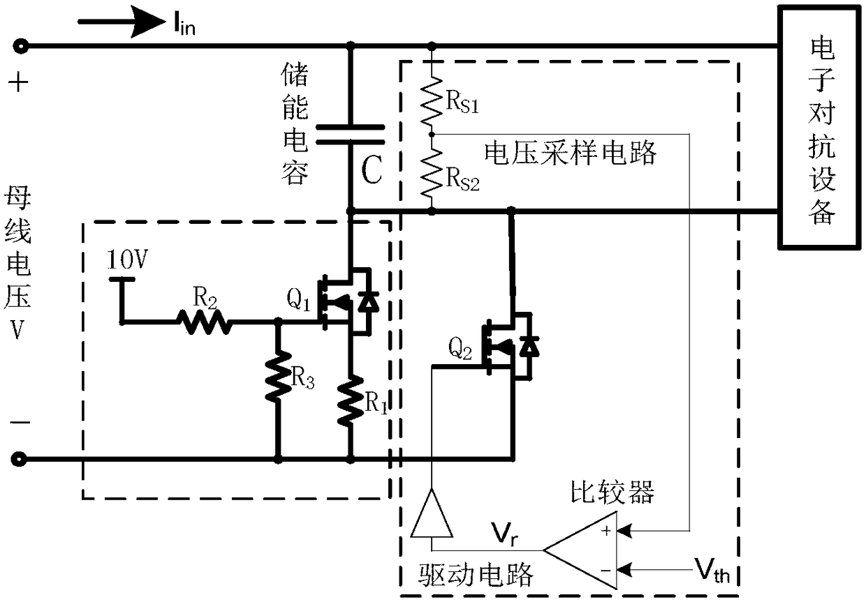 High power pulse load power soft start device and starting method