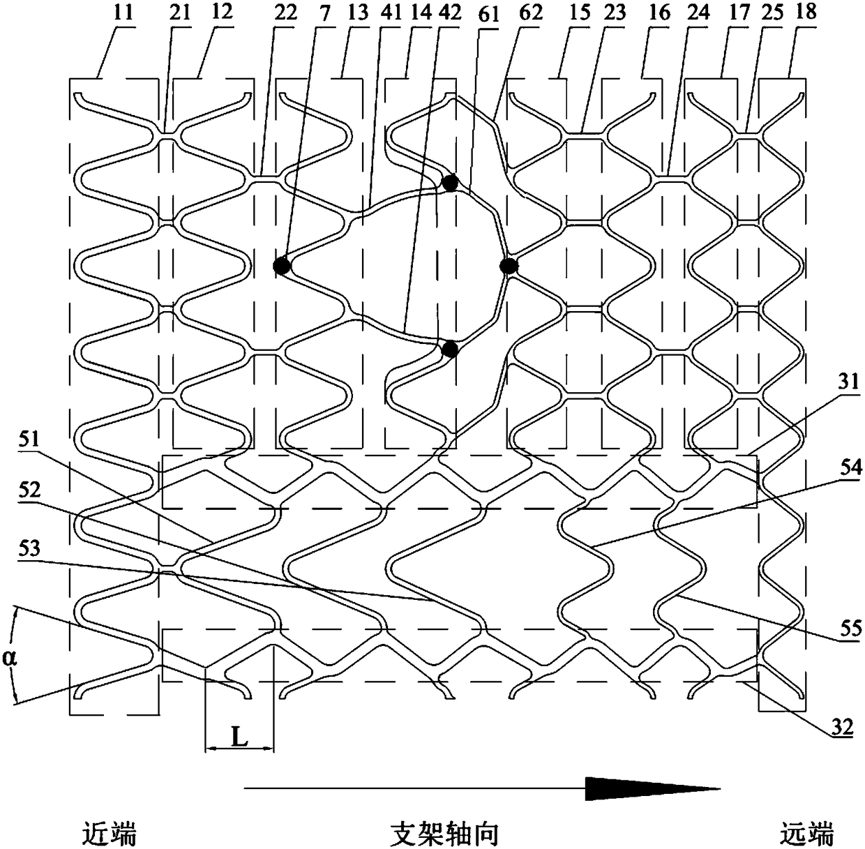 A tapered vascular stent suitable for main branches of bifurcated vessels