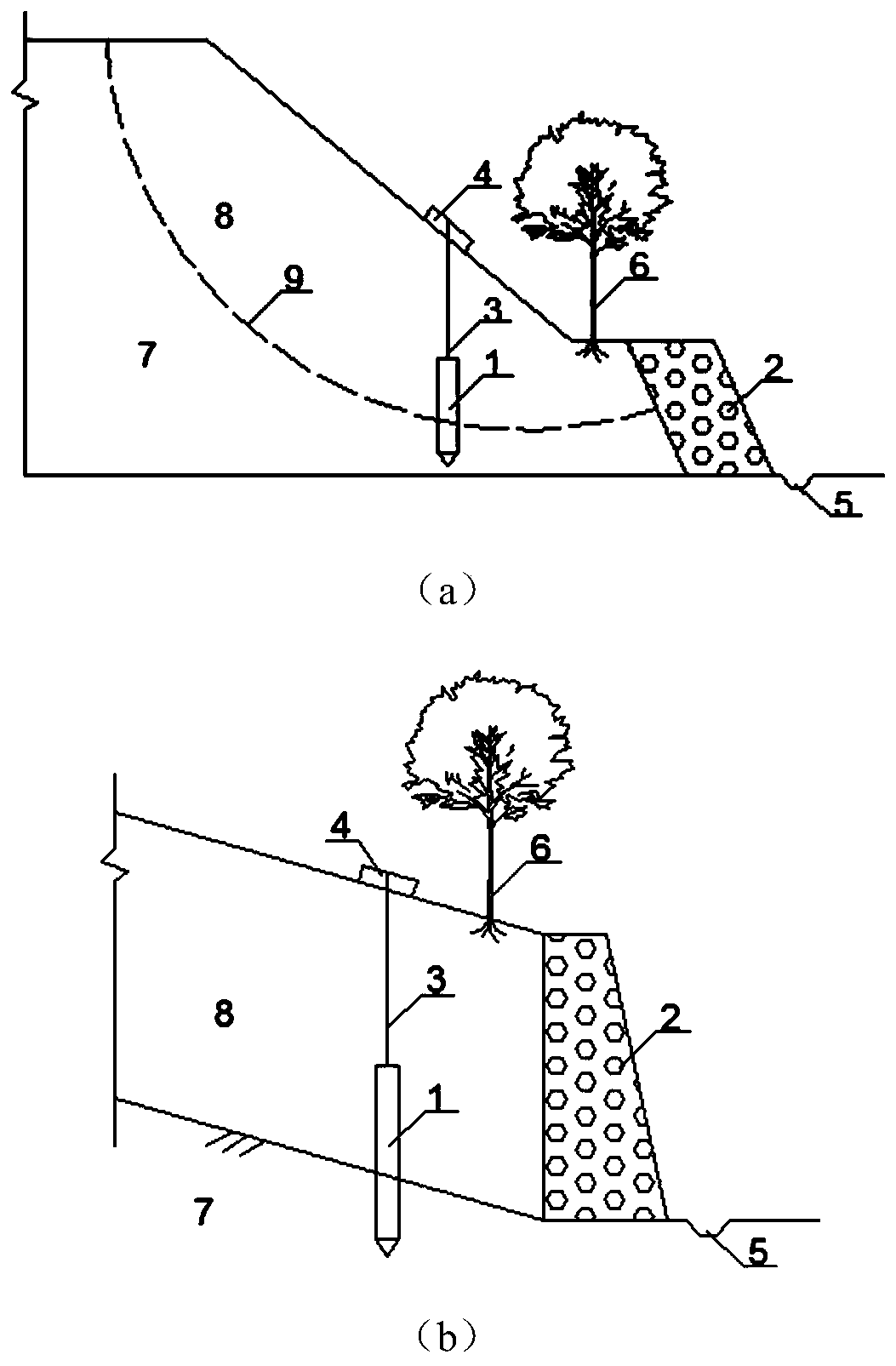 Ecological slope protection method for reinforcing slope soil by combining permeable retaining wall and penetration type embedded steel bar belt