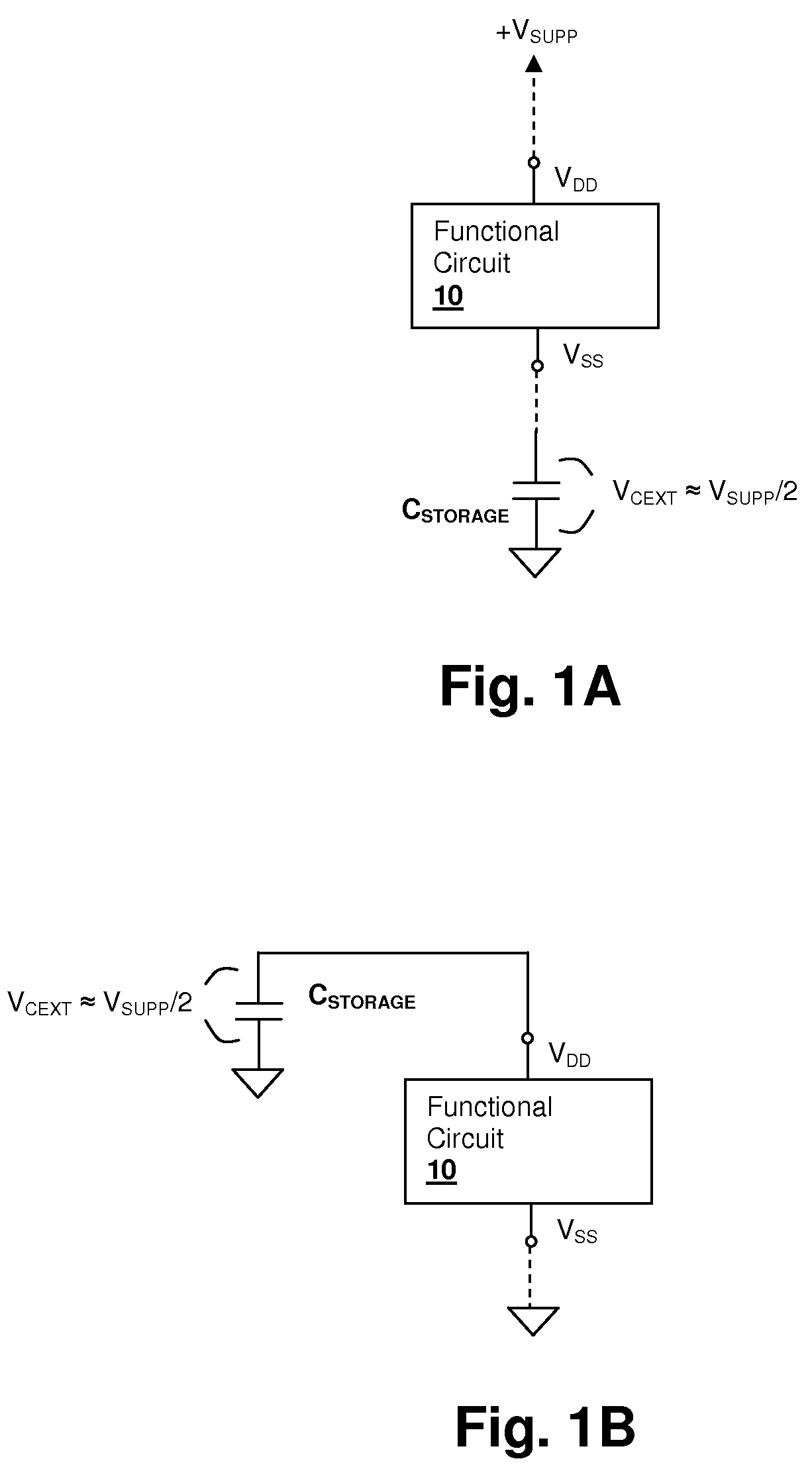 Powering a circuit by alternating power supply connections in series and parallel with a storage capacitor