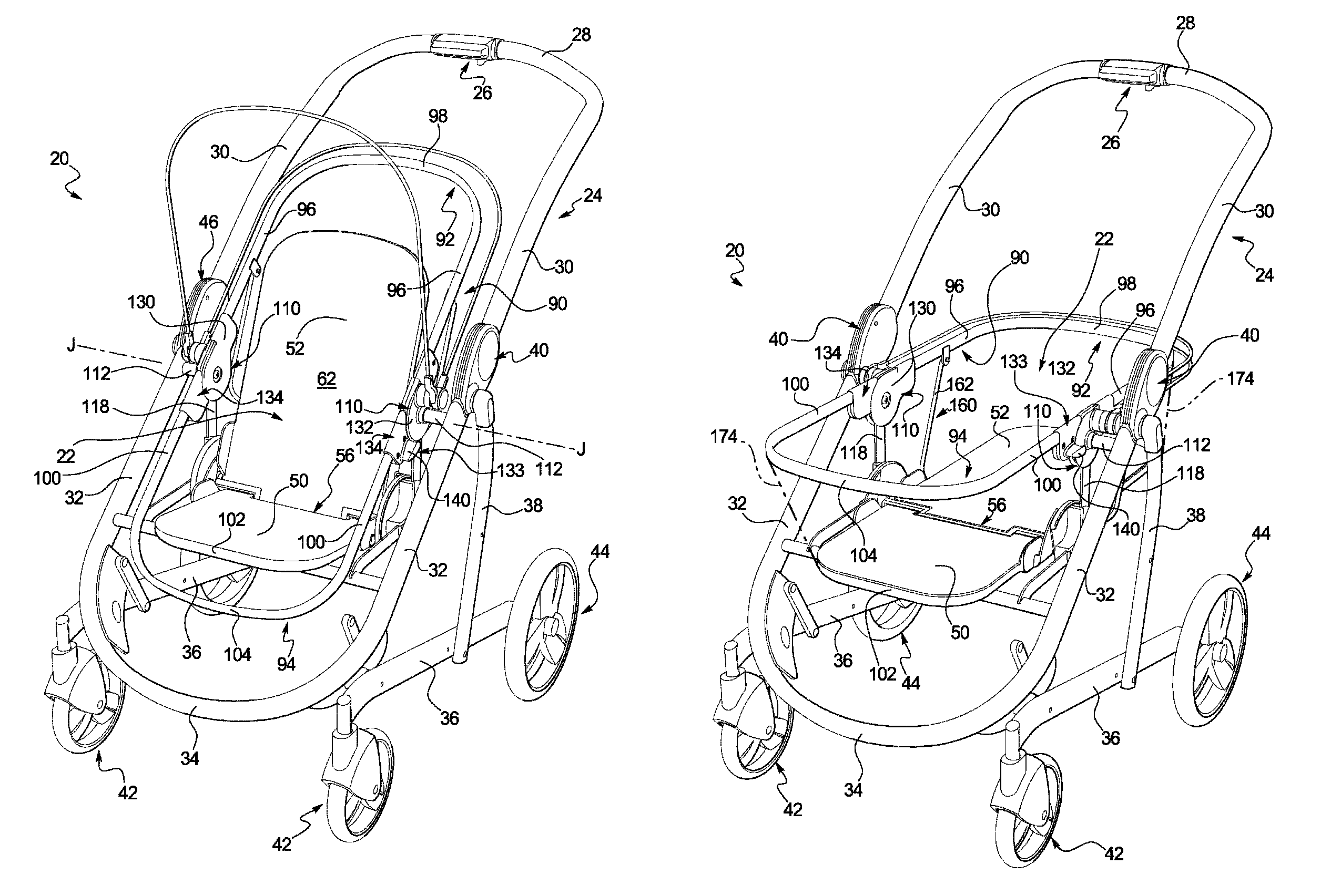 Convertible stroller seat