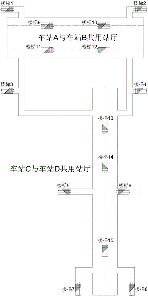 Fire disaster test device and method used for multi-line transfer stations of subway