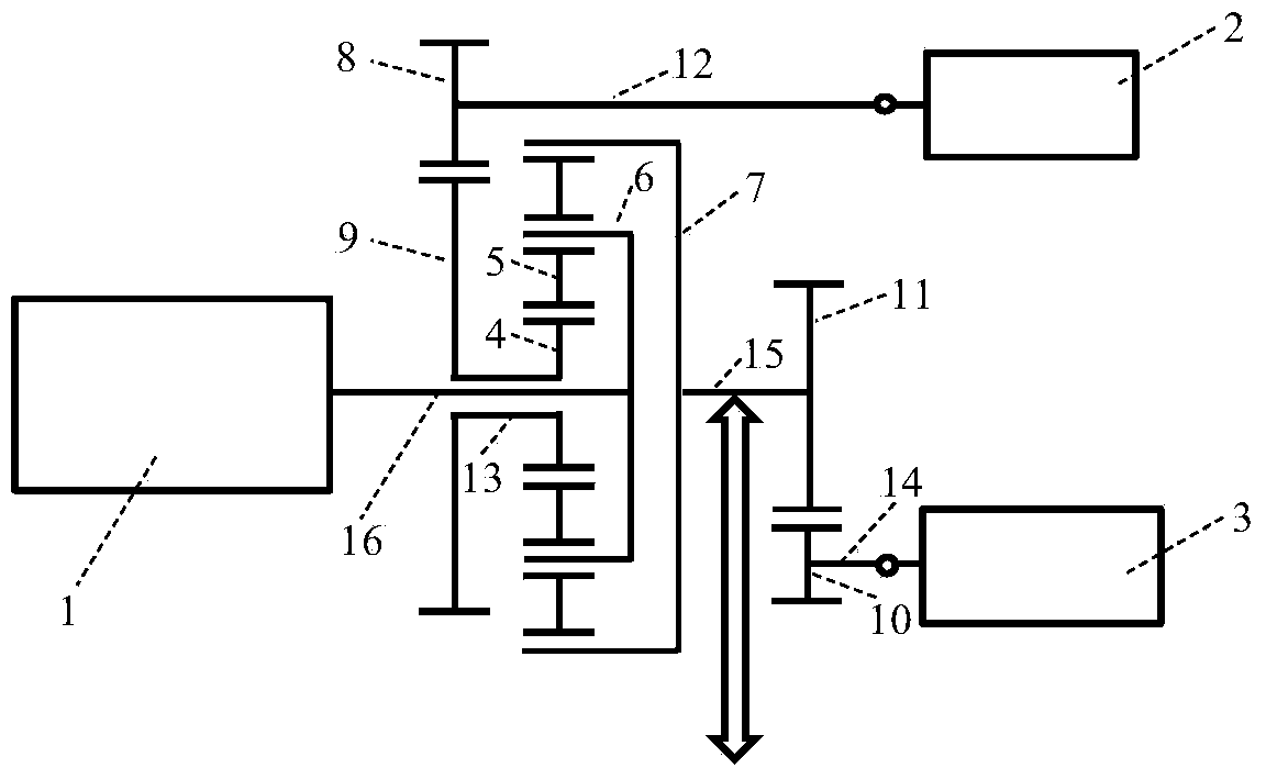 Double-solid-shaft motor single planet row hybrid power system