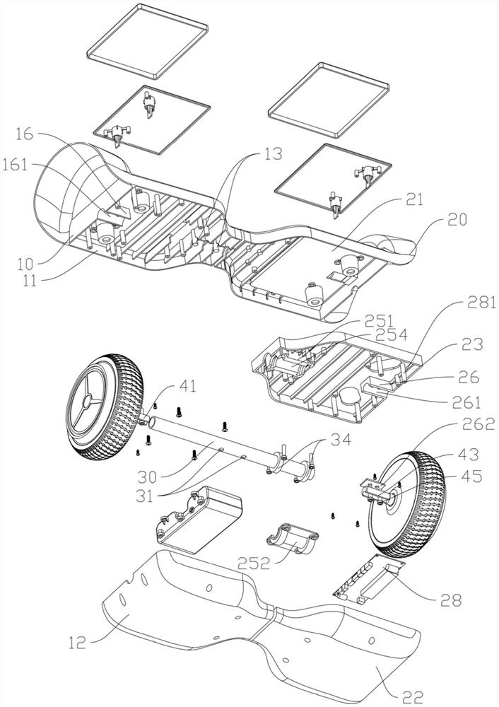 Through shaft type balance car with middle shell